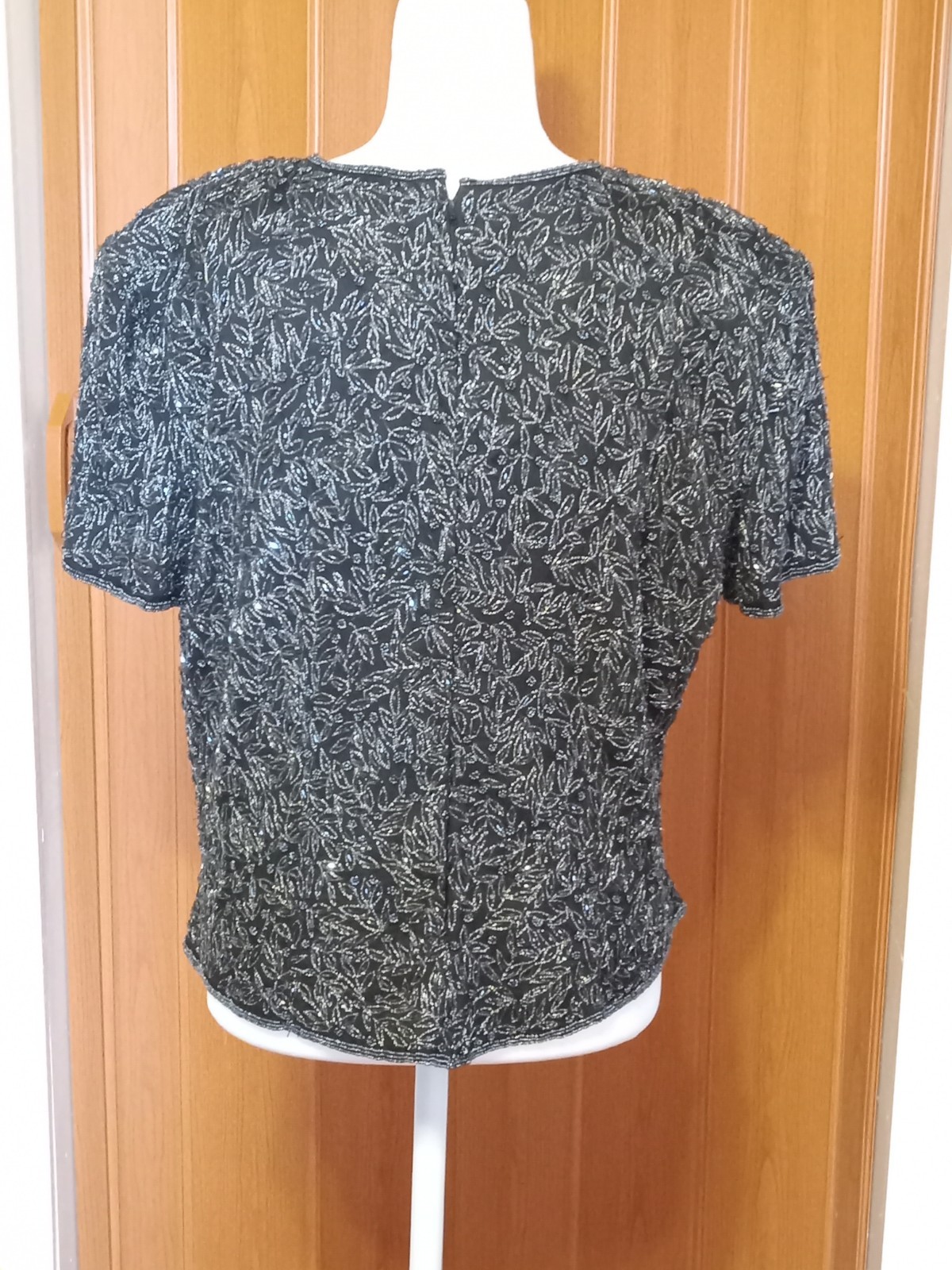 Vintage Papell Boutique Evening Black 100% silk Beaded blouse XL