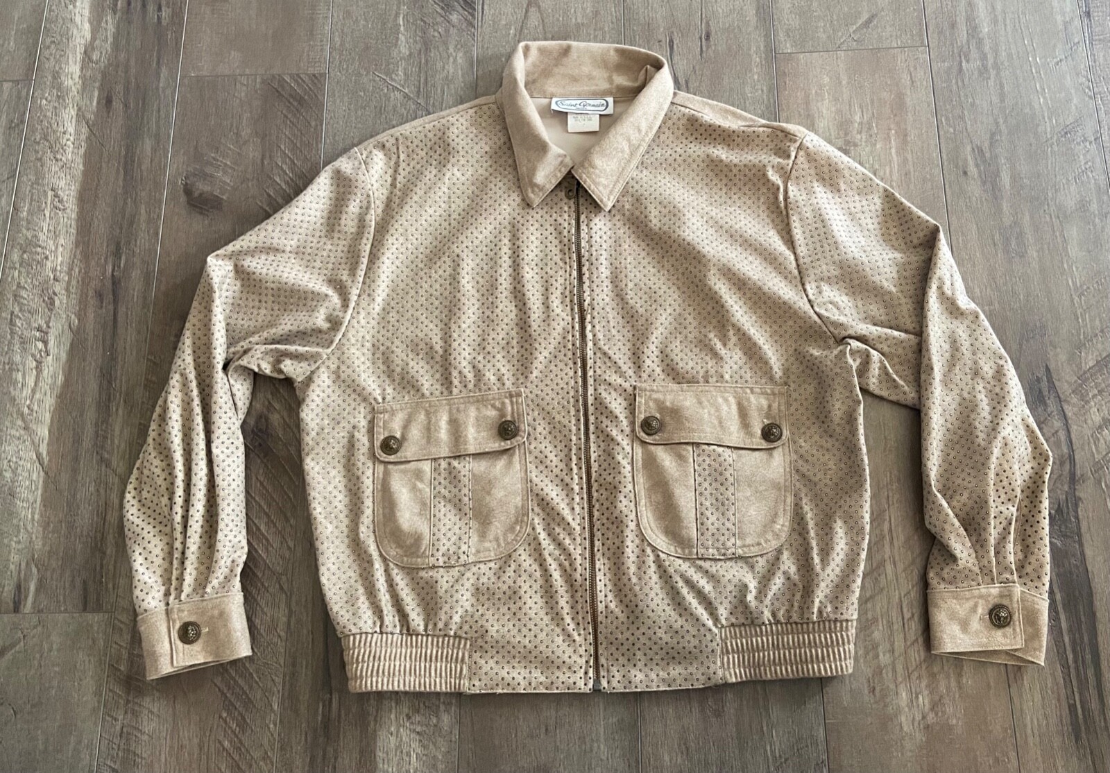 RARE VINTAGE 80s St. Germain Paris Studded Light Brown Zip Up Coat L/S Size M