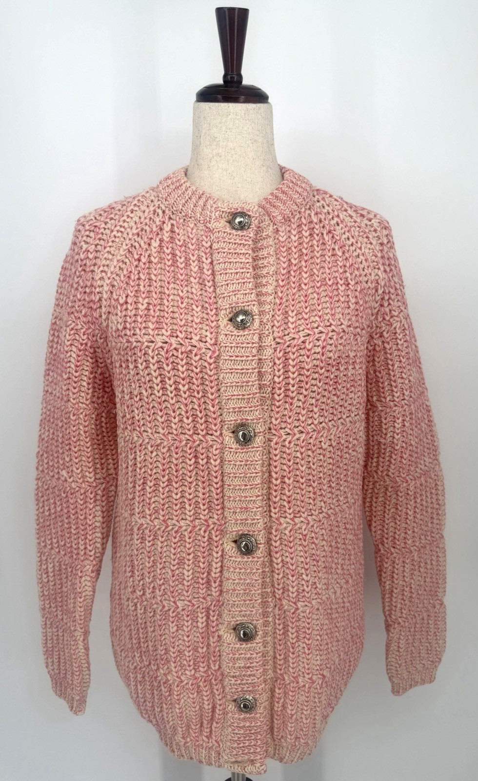 Vintage 1960s Jantzen 100% Pure Virgin Wool Pink Knit Cardigan Button Up Sweater