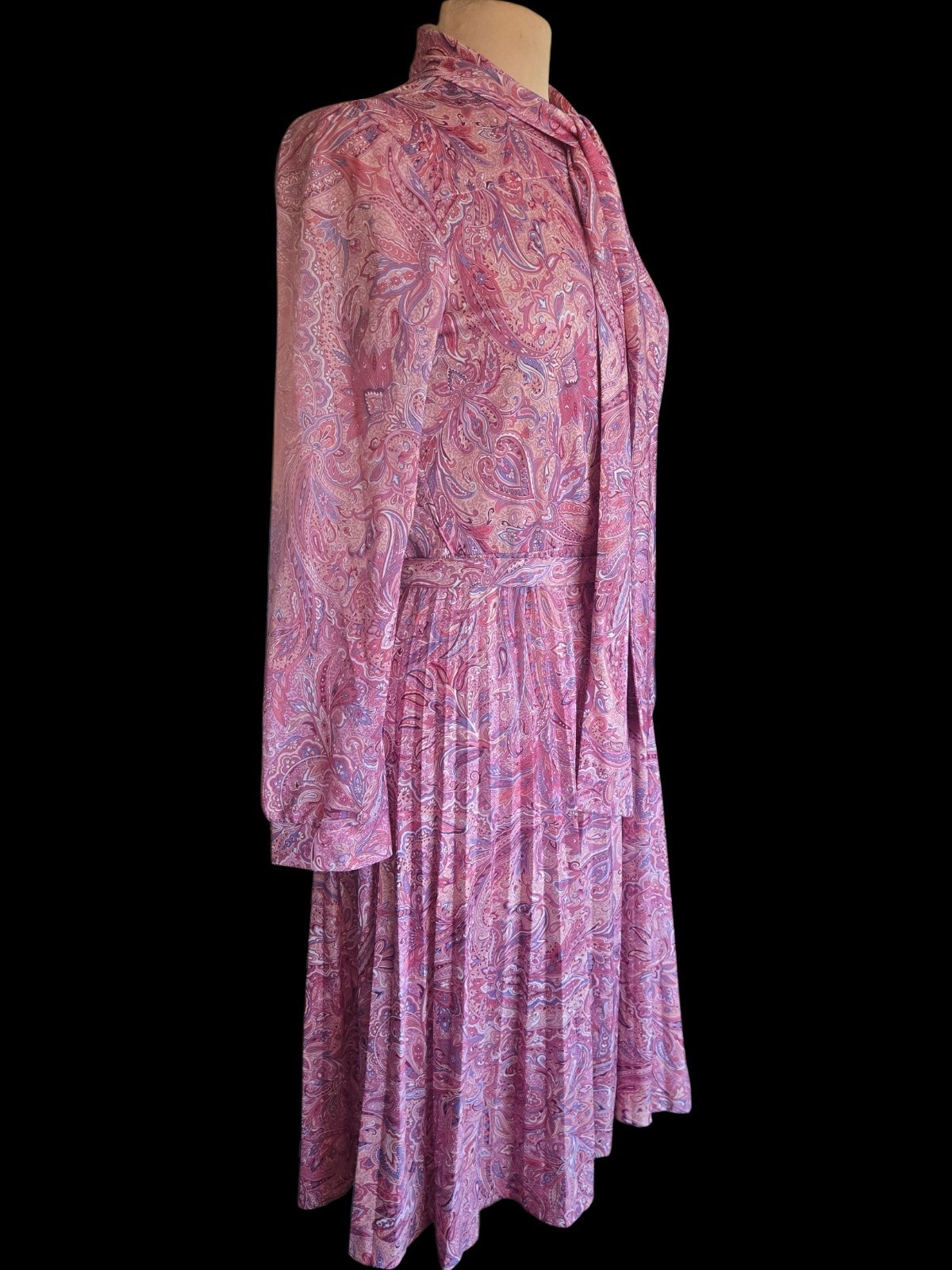 Vintage 70s Pink Paisley Secretary Dress Sz 12