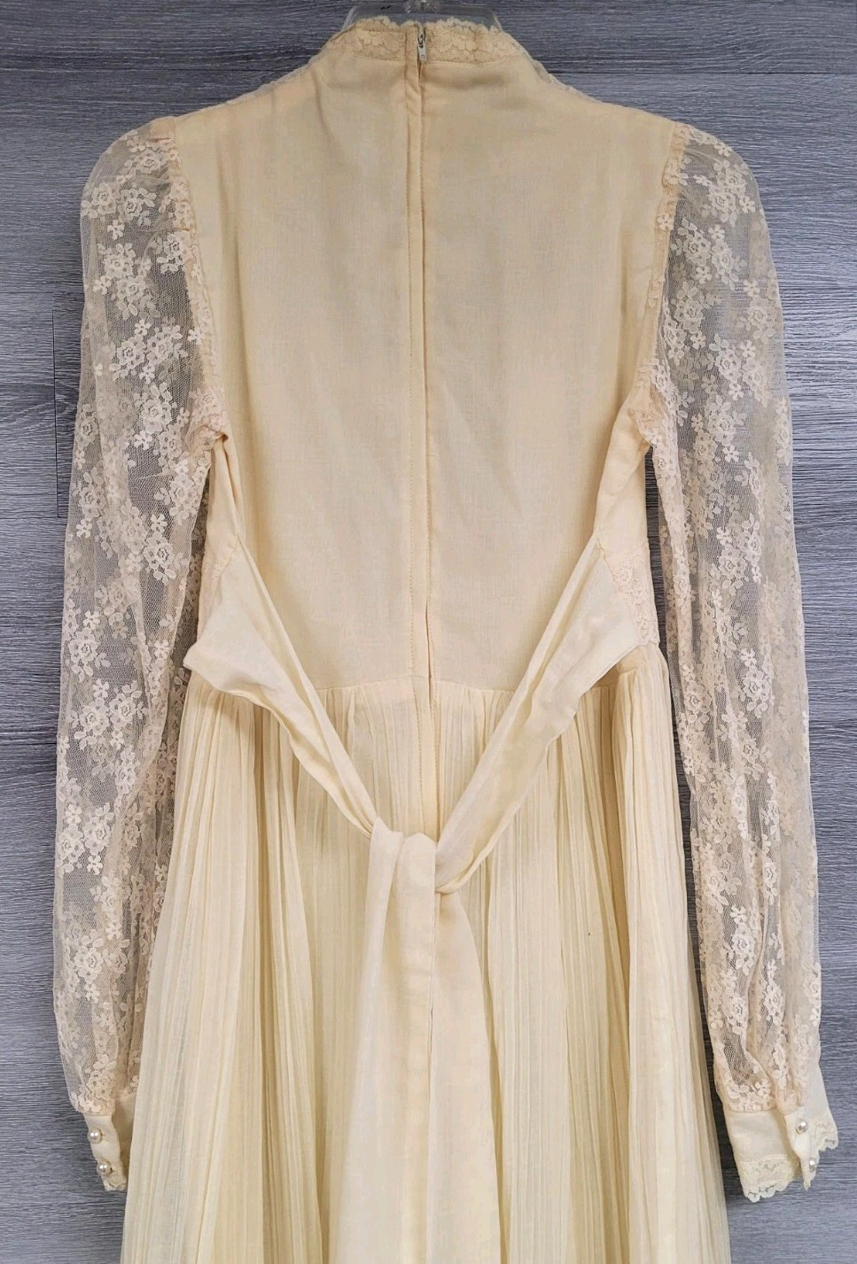 VINTAGE GUNNE SAX DRESS 70s IVORY LACE UP CORSET BOHO BRIDAL MAXI SIZE 11 S/M