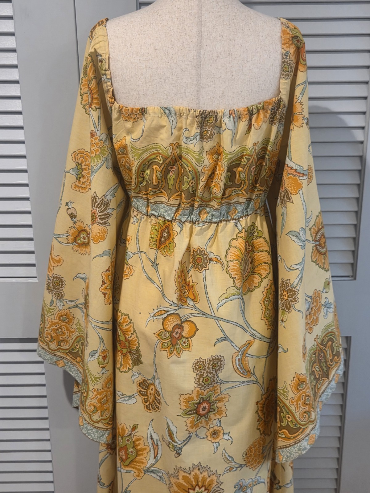 70s Vintage Maxi Dress Angel Sleeves Bloomcraft Du Pont Zepel Fabrics Handmade