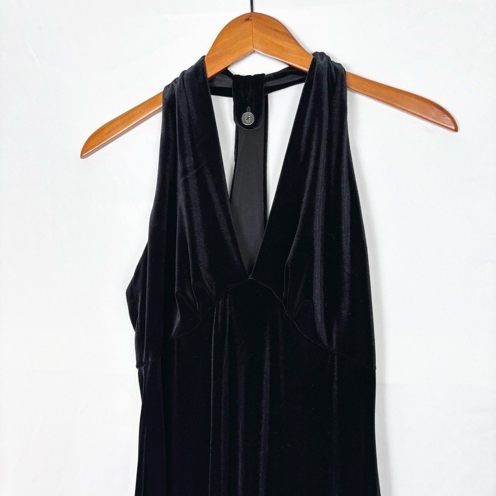 Vintage Mica Halter Velvet Maxi Dress Black Size 10 V Neck USA