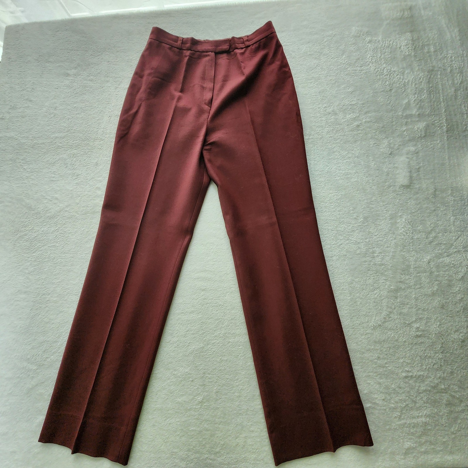 Vintage 100% Pure Wool Trousers Womens 29W 30.5L Burgundy Wide Leg Office Pants