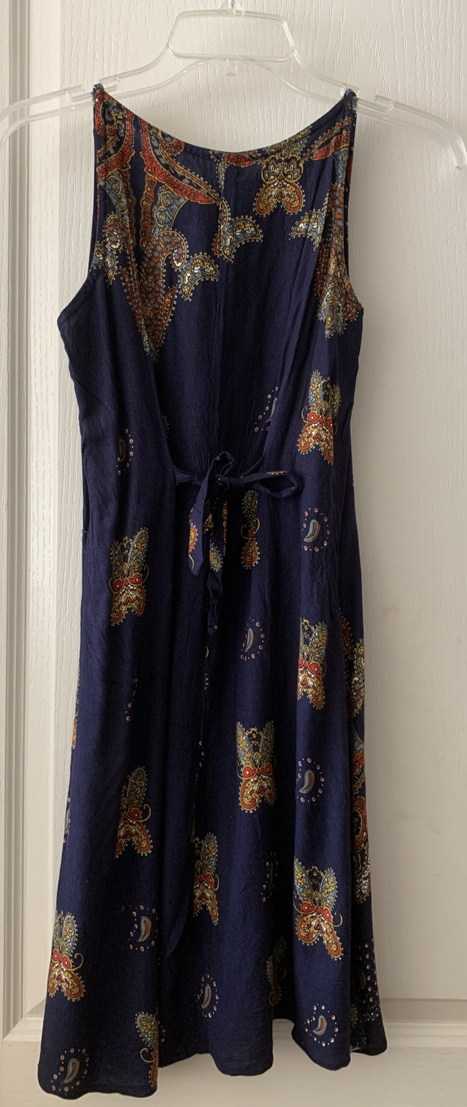 Mayette Vintage 100% Cotton Colorful Printed Sleeveless Dress Tie On Back Sz S