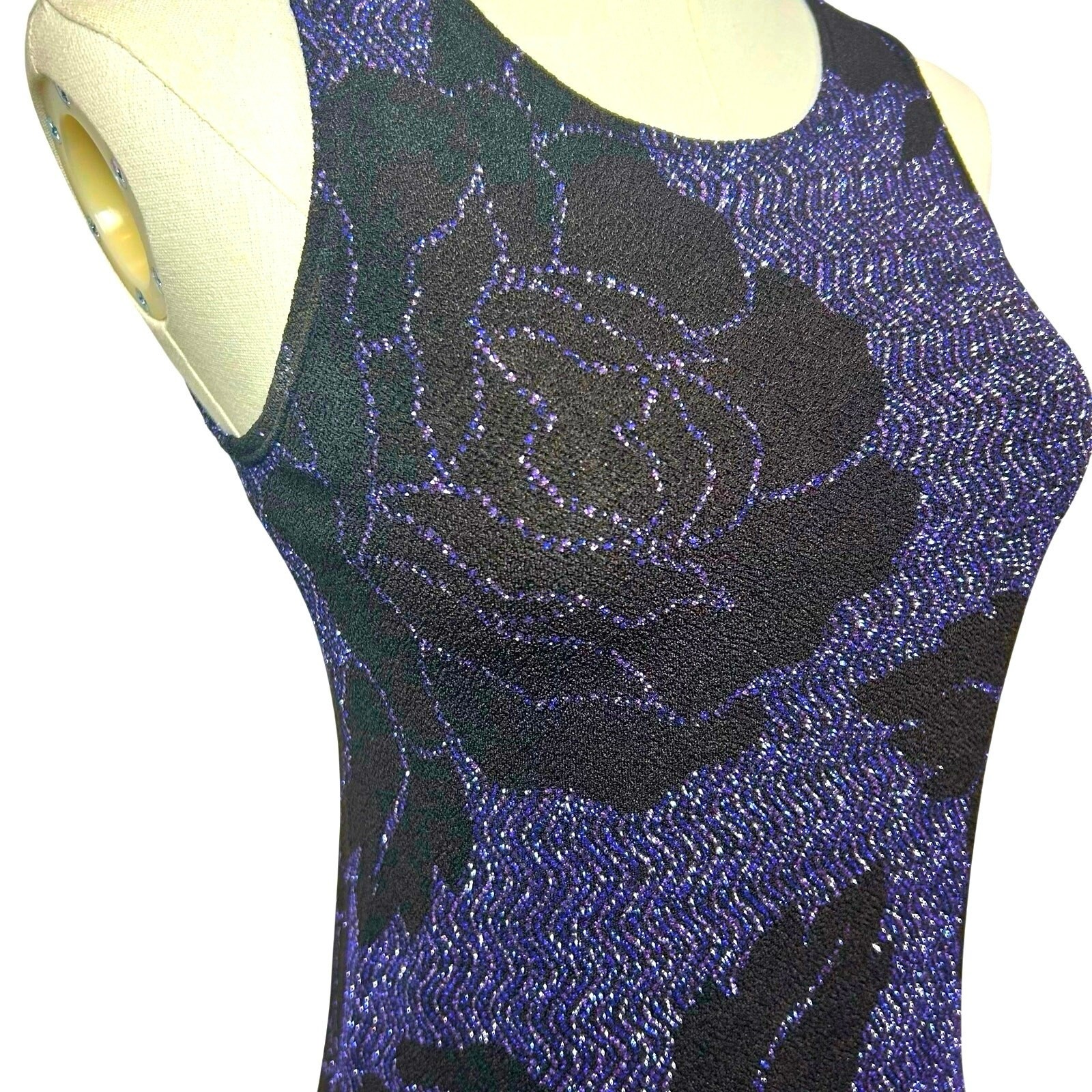 VTG 90s Black Purple Floral Metallic Maxi Dress M Goth Grunge Whimsigoth Y2K