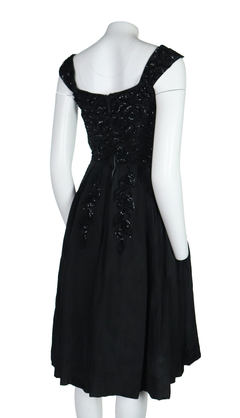 Vintage 50s EMMA DOMB USA Women’s XS 2 Black Taffeta Sequin Midi Party Dress
