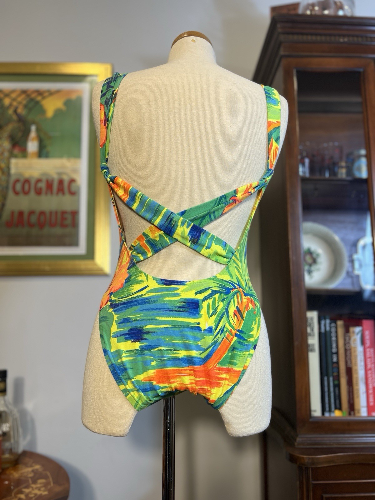Vintage 1990s Deadstock Neon Hawaiian Criss-Cross Floral Swimsuit