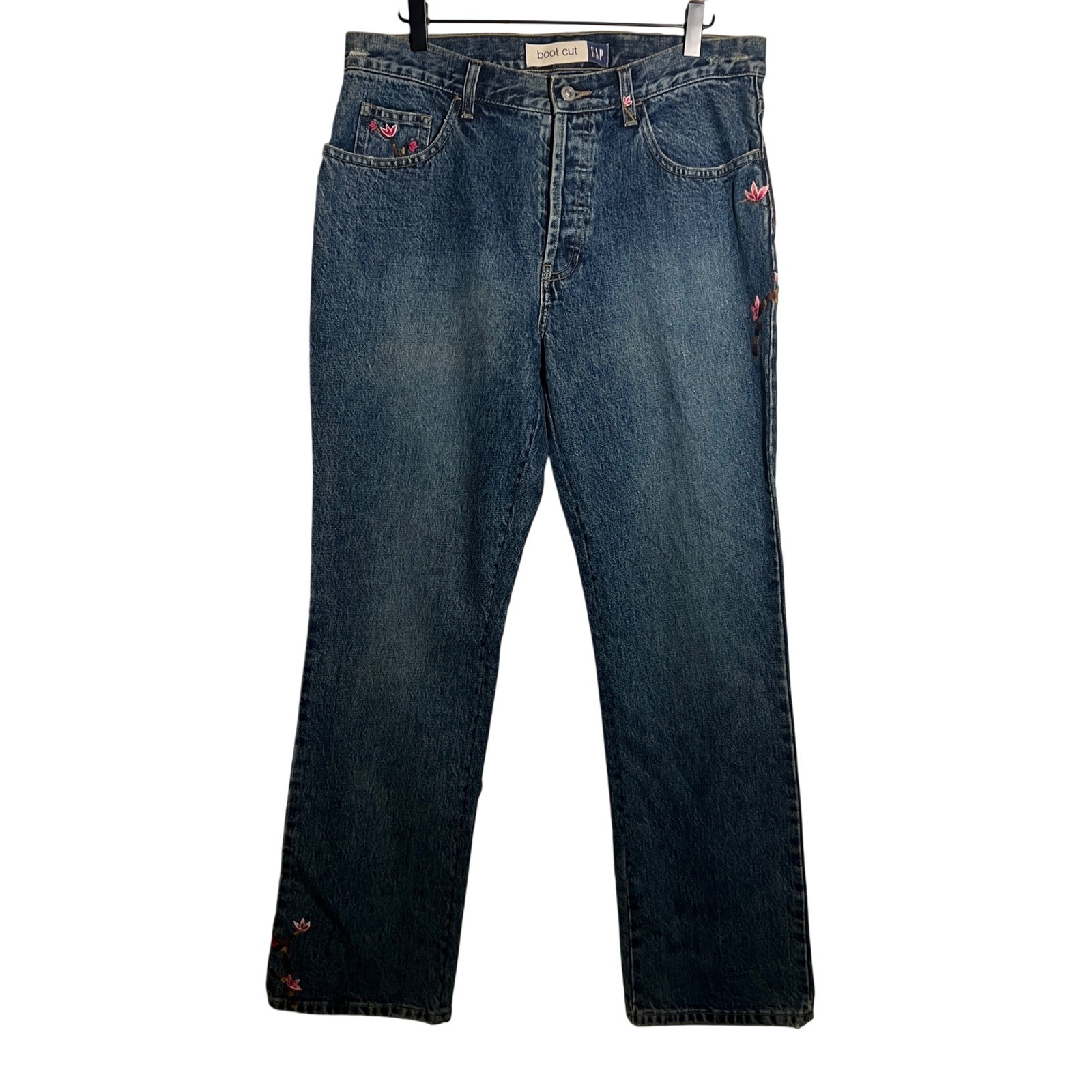 Gap Vintage 1999 Bootcut Jeans in Medium Wash, Floral Embroidered, 90s Y2K, NWT