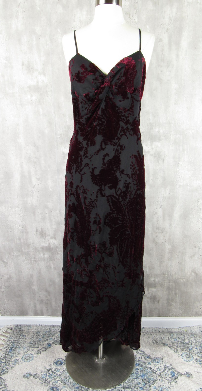 Vintage 90s Y2K Cachet Velvet Silk Burn Out Slip Maxi Dress Bias Cut M/L