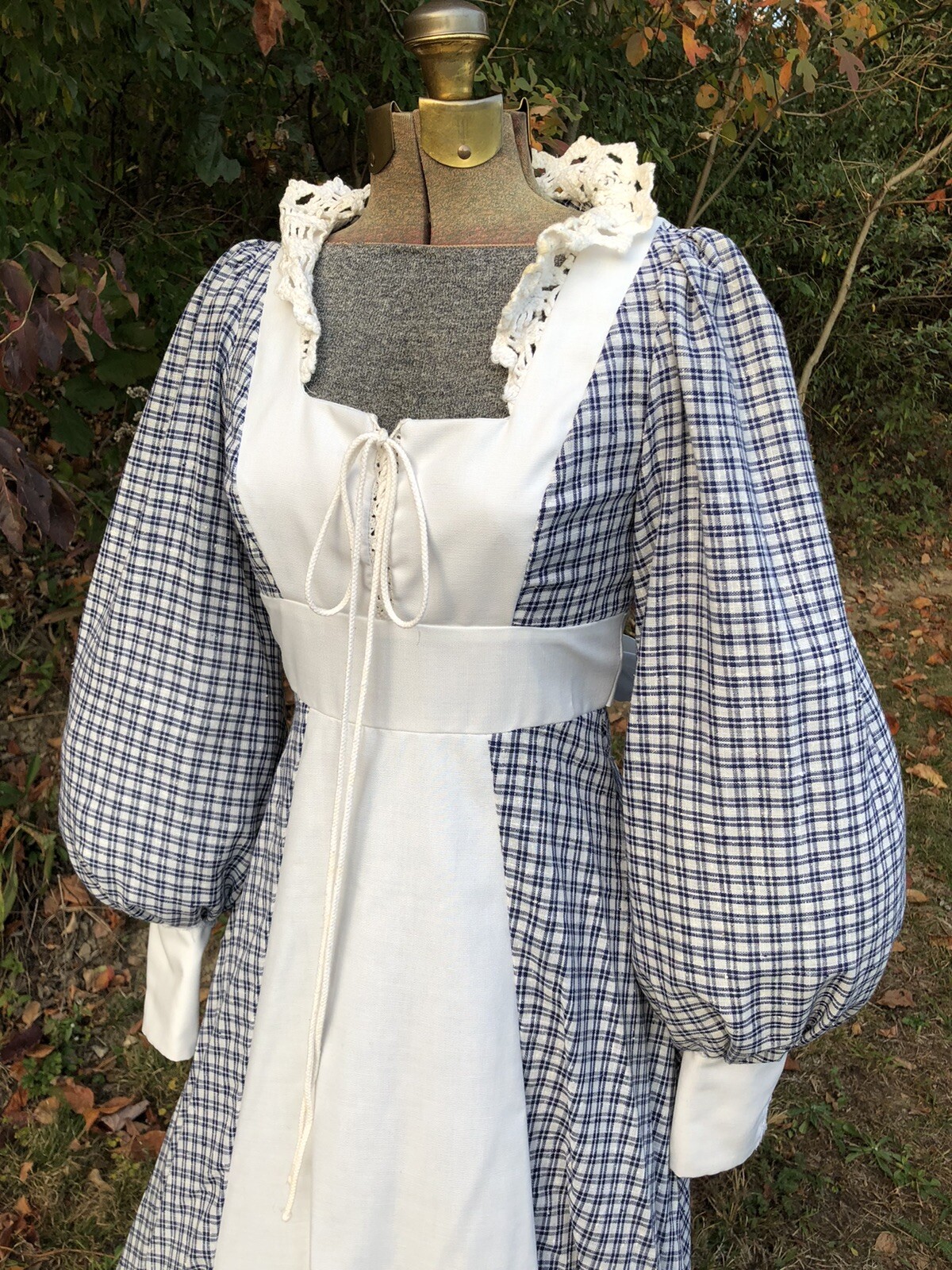 VTG 1970s GUNNE SAX Renaissance Revival GINGHAM JULIET MAXI-DRESS Lace-Up Bodice
