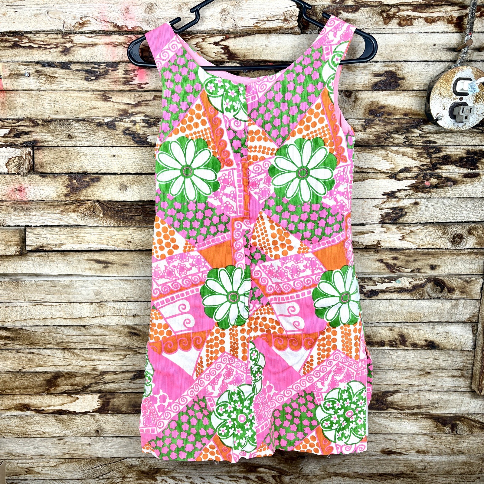 Vintage 60s Handmade Shift Dress Skort Floral Psychedelic Groovy Retro Hippie