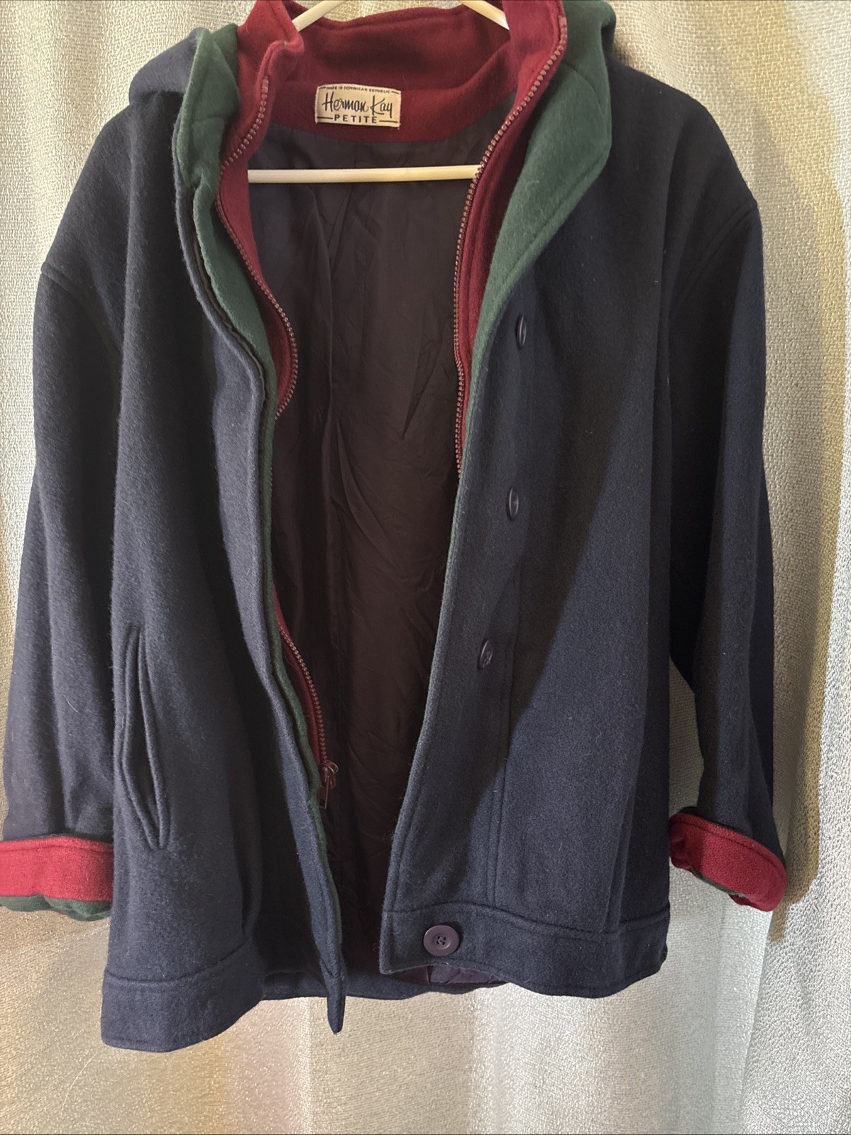 Vintage Herman Kay 1980’s Womens L/size 9 Coat. Warm Wool. Blue Green Burgundy.