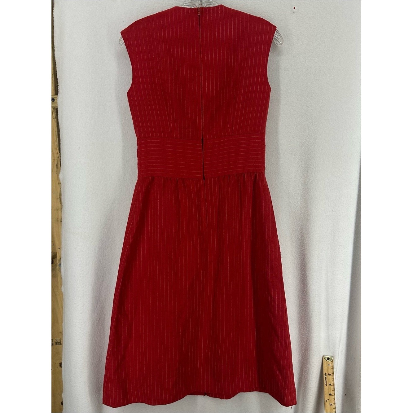 Vintage DW3 Red Pinstripe Wrap Sheath Midi Dress Women’s Size Small
