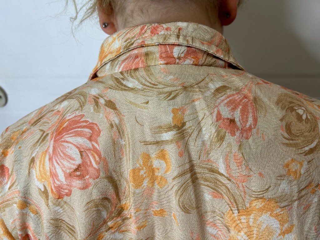 Vintage Australian 1970s Doratex Floral Shirtdress Button Down Pink Orange AU 14