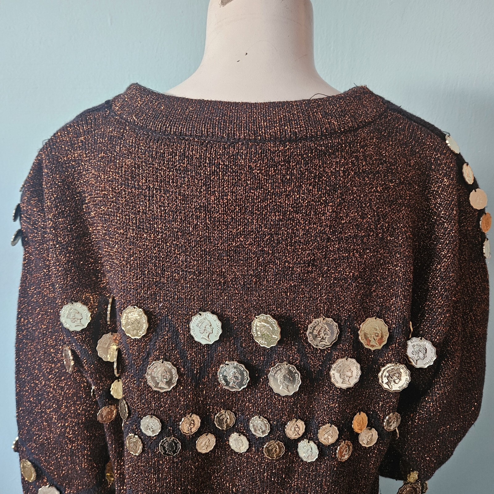 Bonnie Boerer & Co. Vintage 80’s sparkle coin Sweater kitsch maximalism Glam