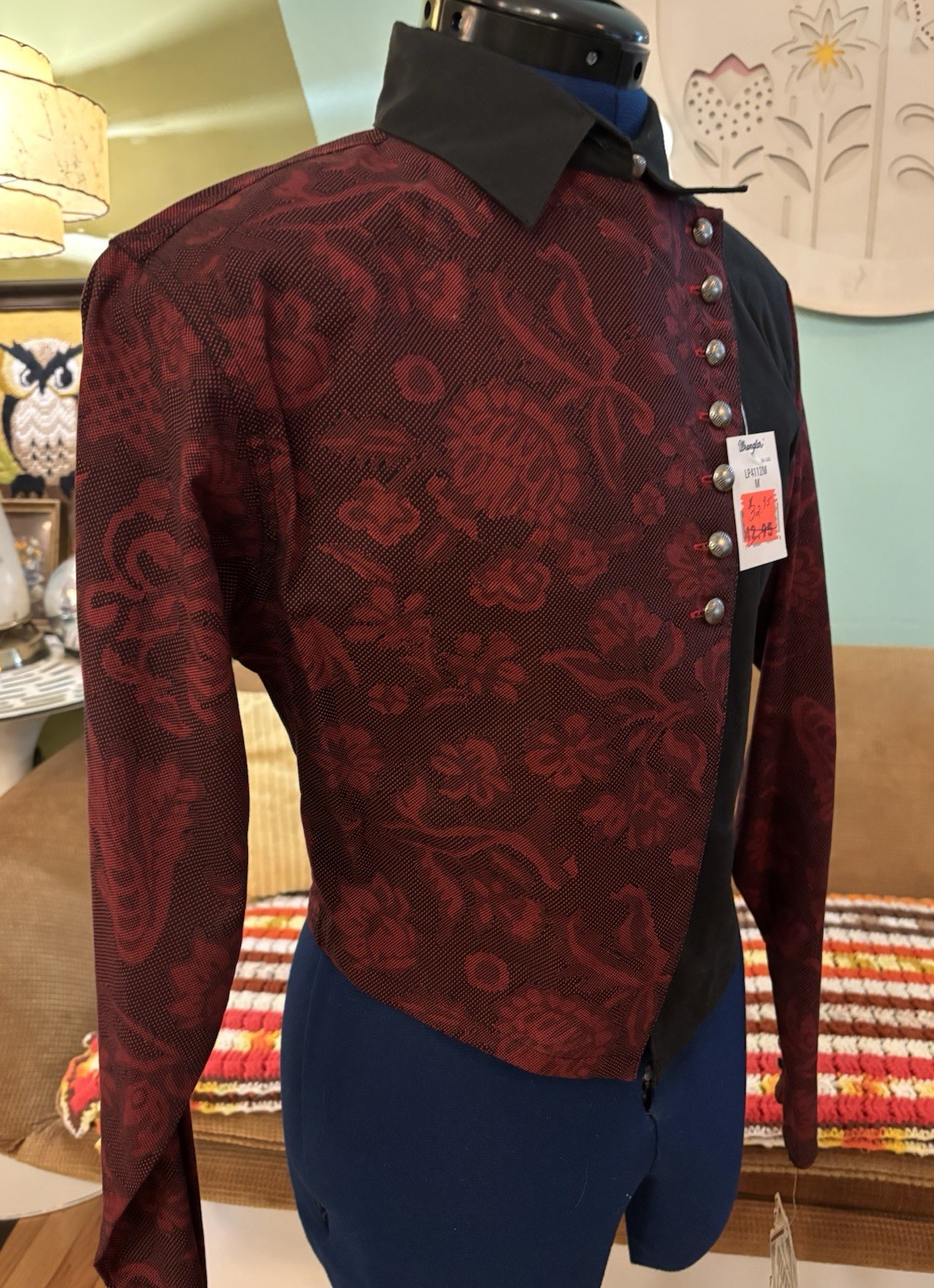 Vintage Wrangler Silver Lake Red and Black Western Top Shirt Sz Medium NOS
