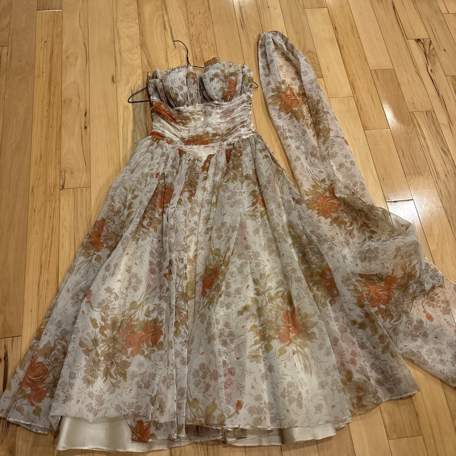 VTG Fred Perlberg Dance Originals 40’s STRAPLESS FLORAL Dress Gown 30” bust EUC