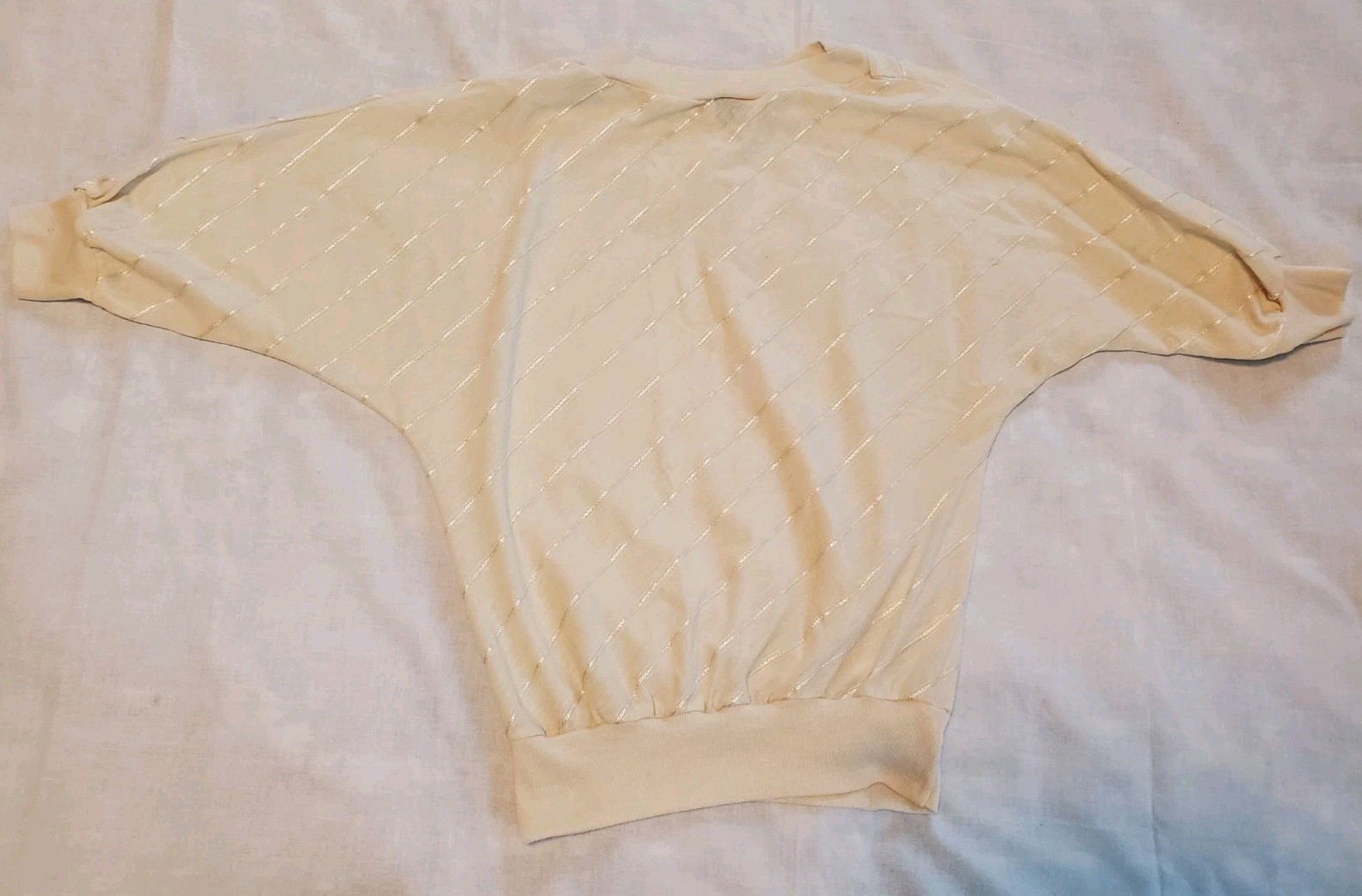 Vintage 80s Variety Cream Silver Stripe Retro Crop Top Sweatshirt Womens Small