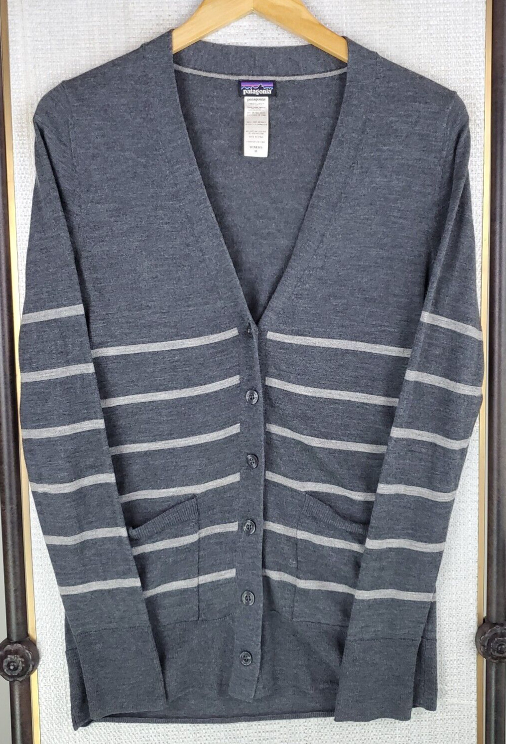 PATAGONIA Size Medium Womens Merino Wool Cardigan Sweater Button Front Gray