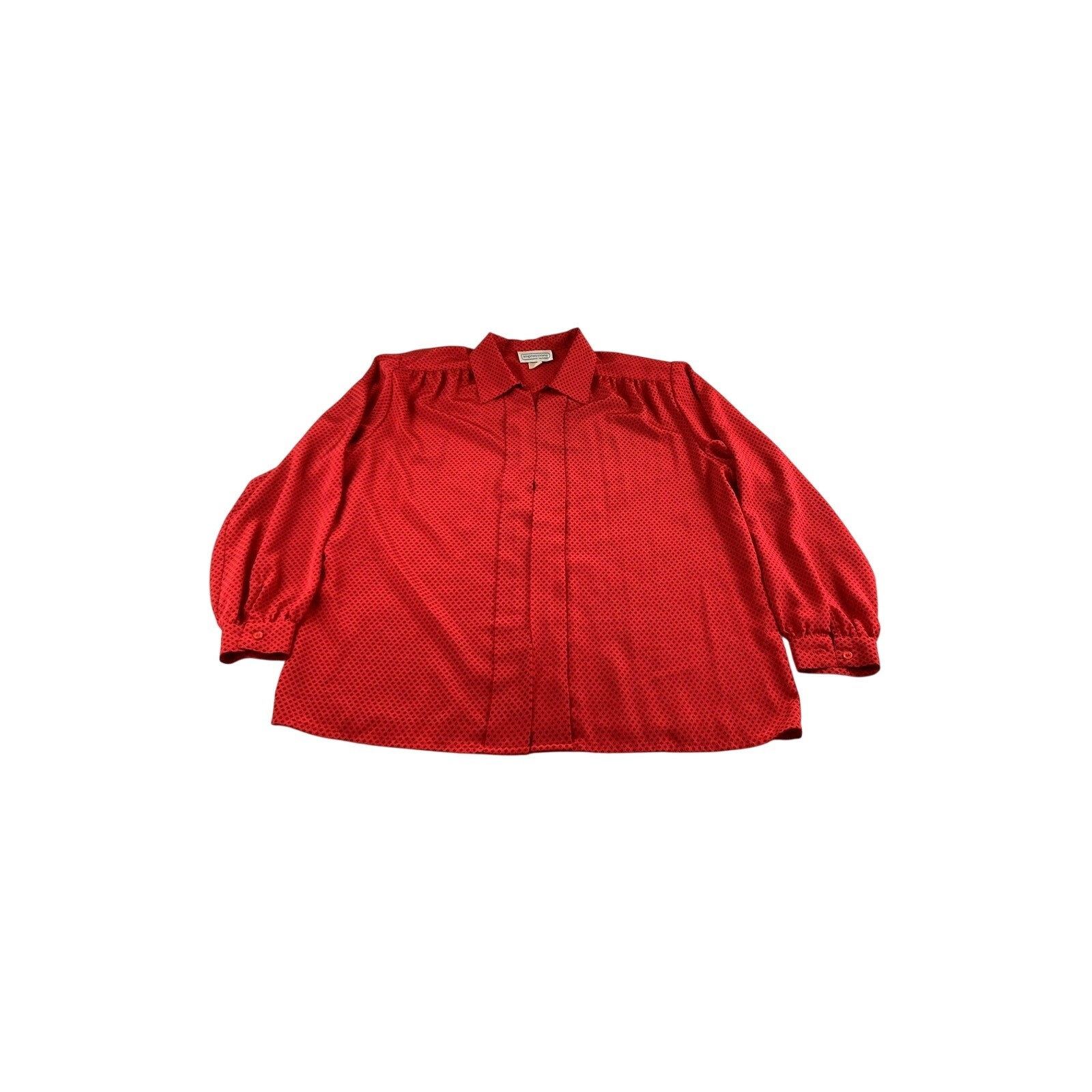 VTG Impressions of California Size 40 Red Black Diamond Pattern Button Up Blouse
