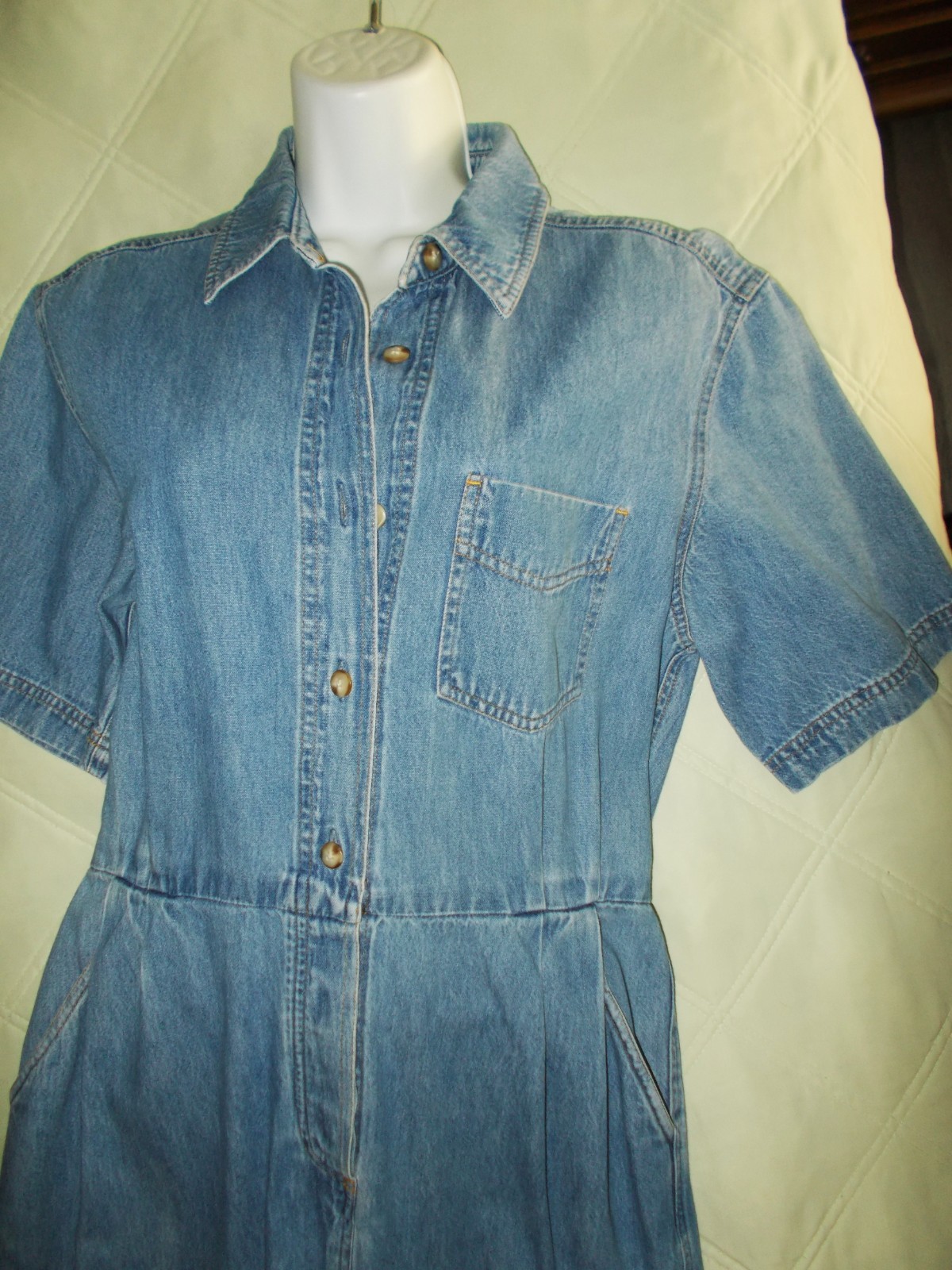 Vintage Lands End Jeans Denim Midi Dress Lighter Blue Wash USA Regular 12