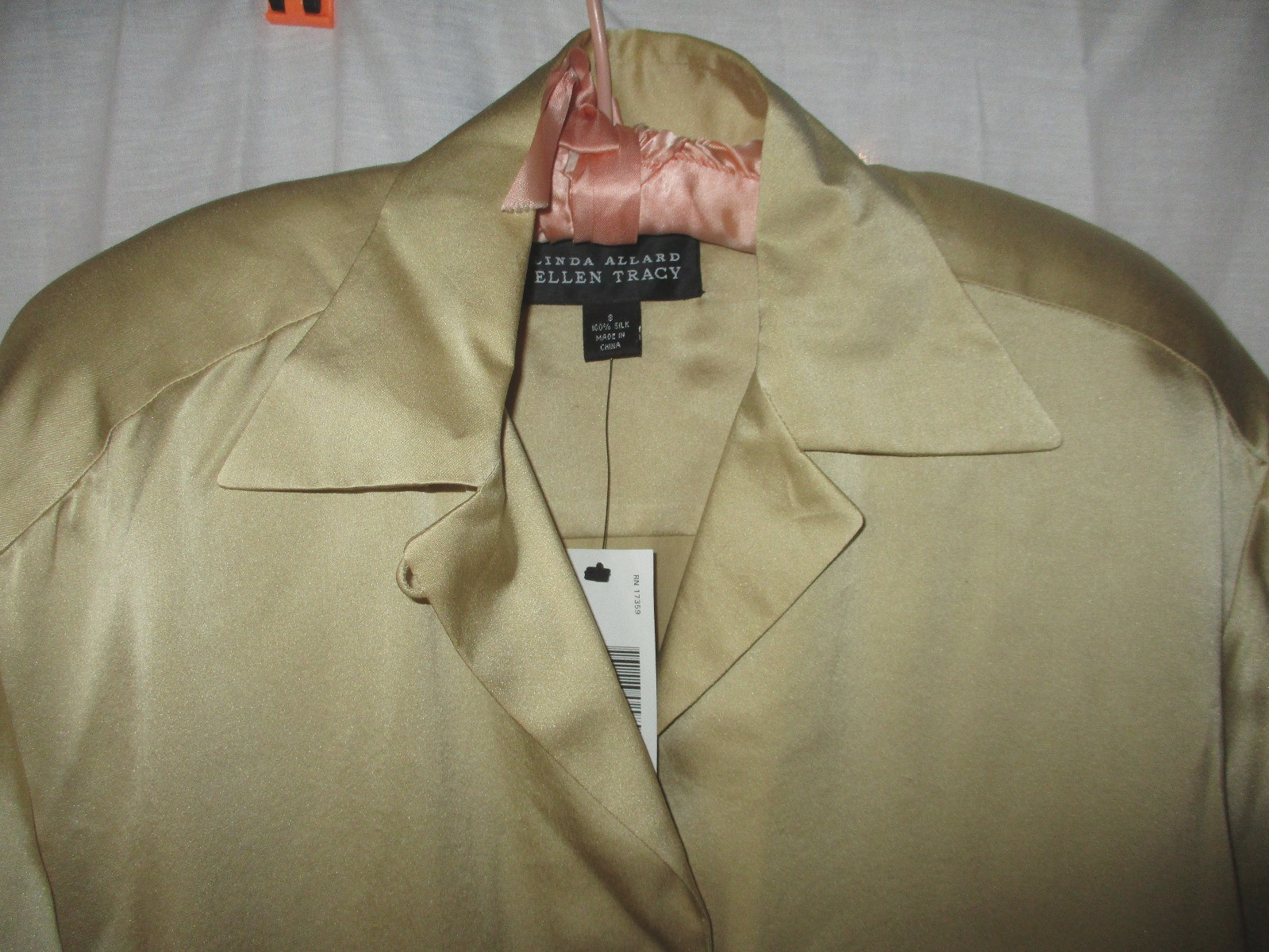 VTG Linda Allard Ellen Tracy Oversized Silk Blouse Drop Shoulder Pads Gold 8,NWT