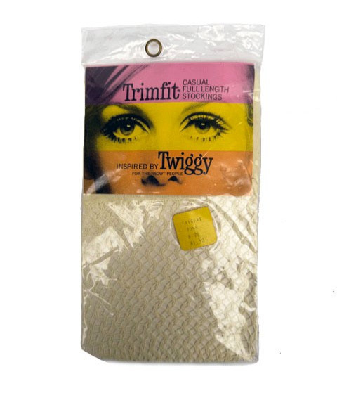 Twiggy Vintage 1960s Trimfit Ivory Fishnet Stockings Original Packaging Unopened