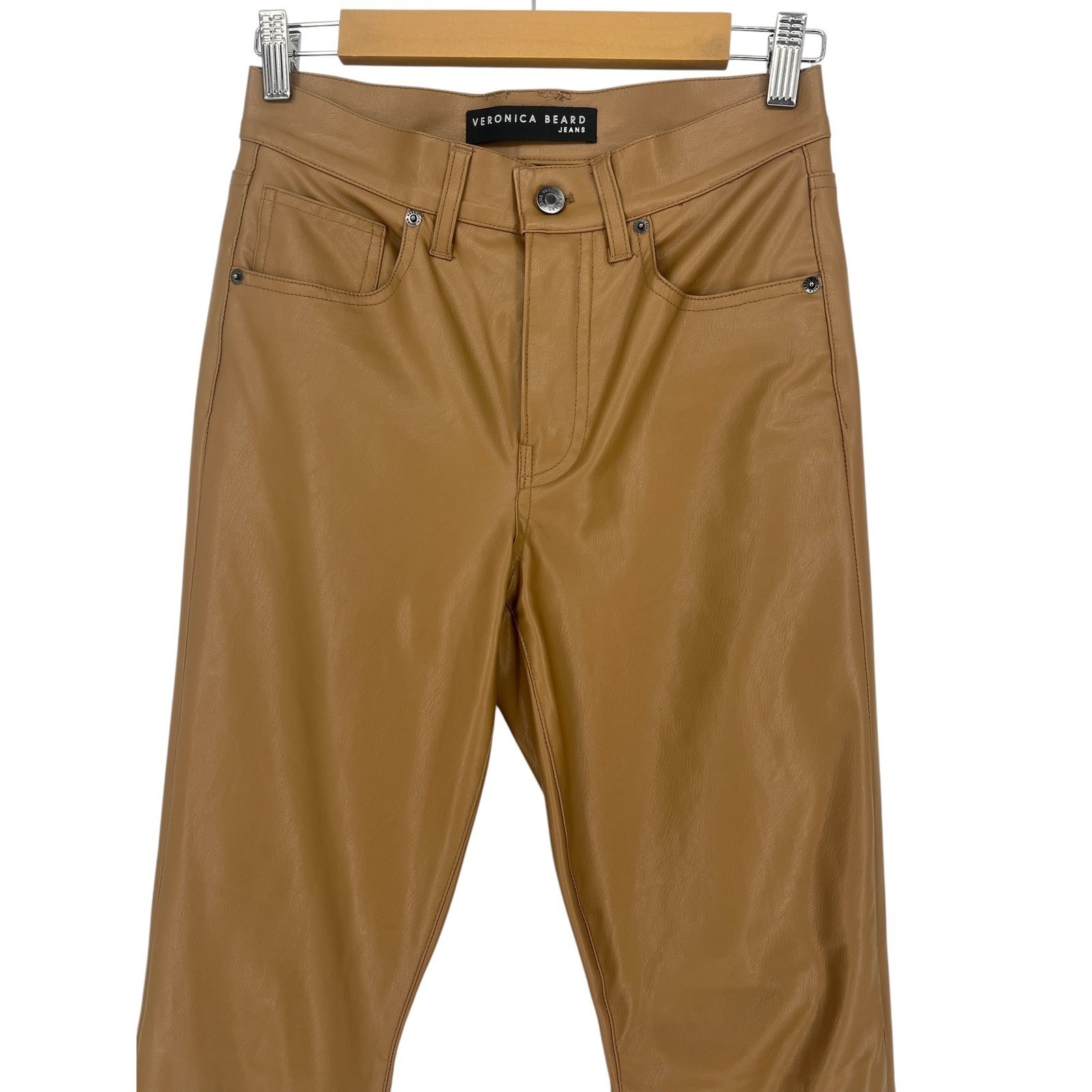 Veronica Beard Beverly Faux Leather Flare Pants Camel High Rise Size 26