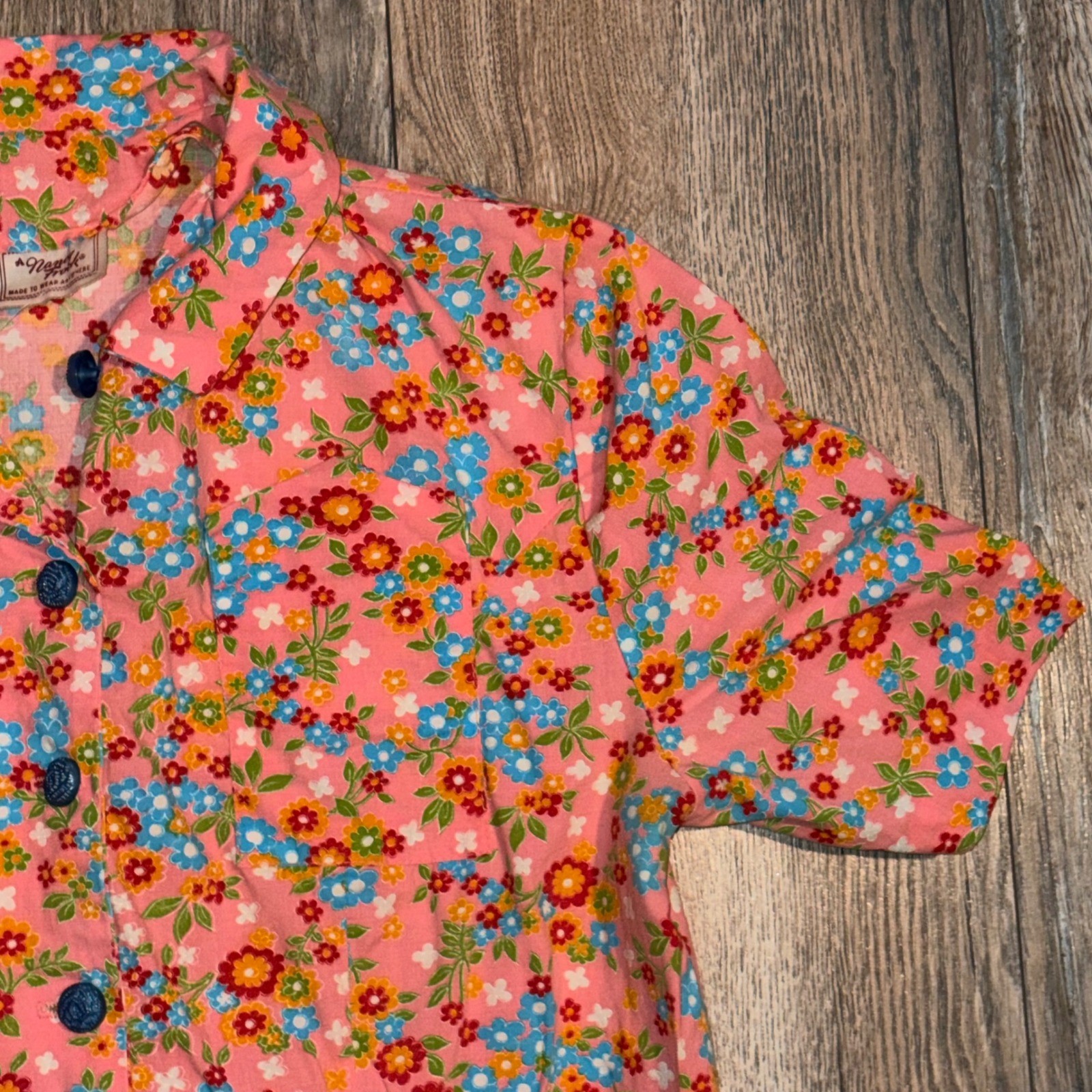 Vintage Nancy Frock Pink Floral Button Down Drop Waist Pleated Skirt Dress S