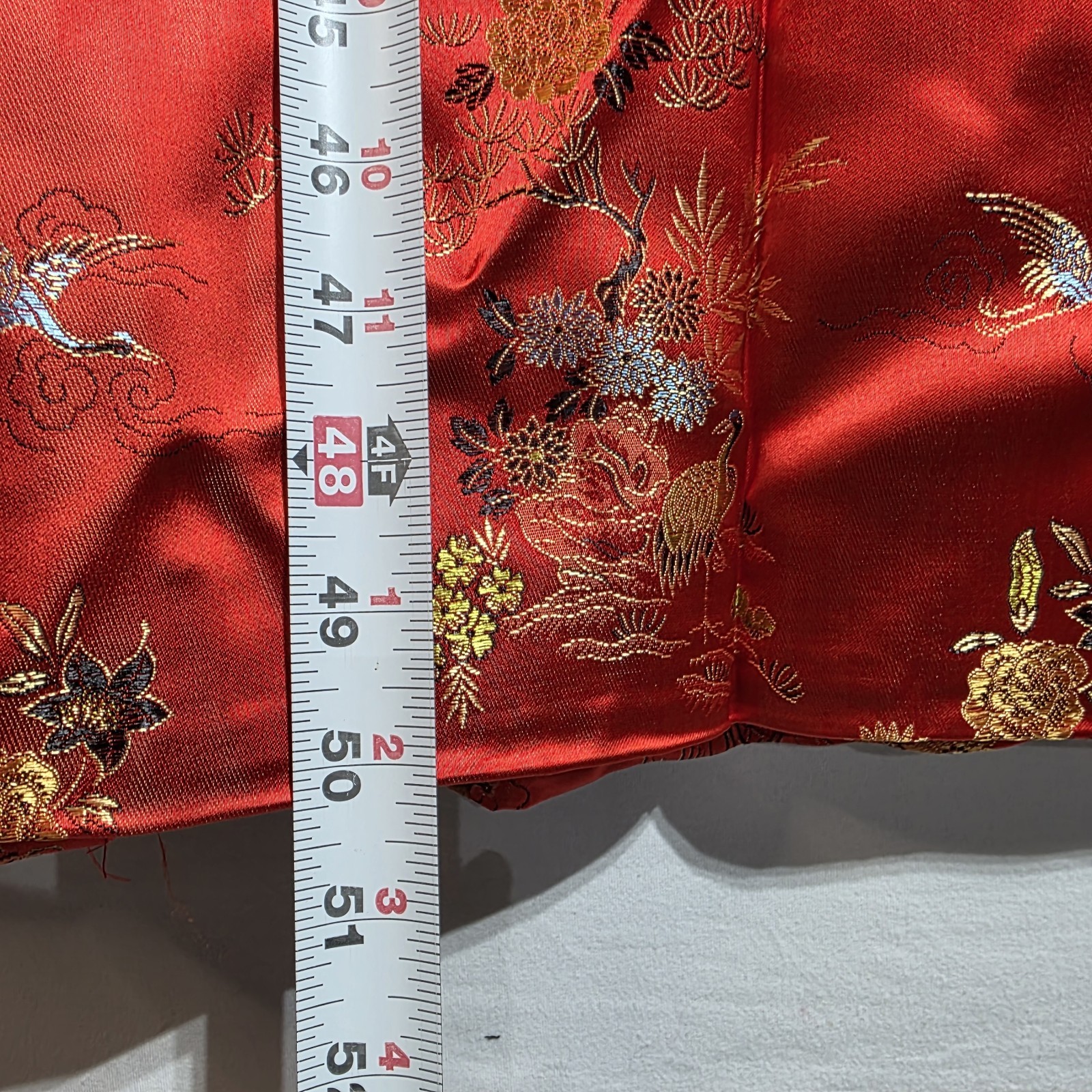 Vintage Red Chinese Embroidered Long Dress Coat Women’s Small Brocade Satin
