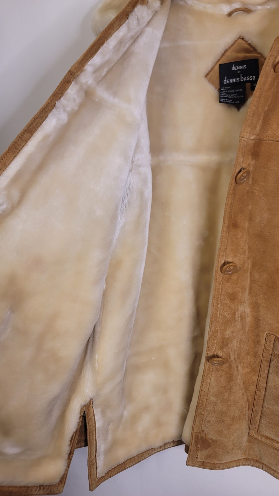 Women’s Vintage Dennis Basso Genuine Leather Coat Size Medium Faux Fur Jacket