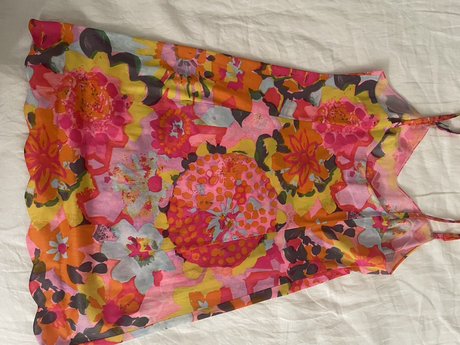 Vintage 60’s Psychedelic Slip Hot Fluorescent Pink Orange Mini Dress Floral Sz M