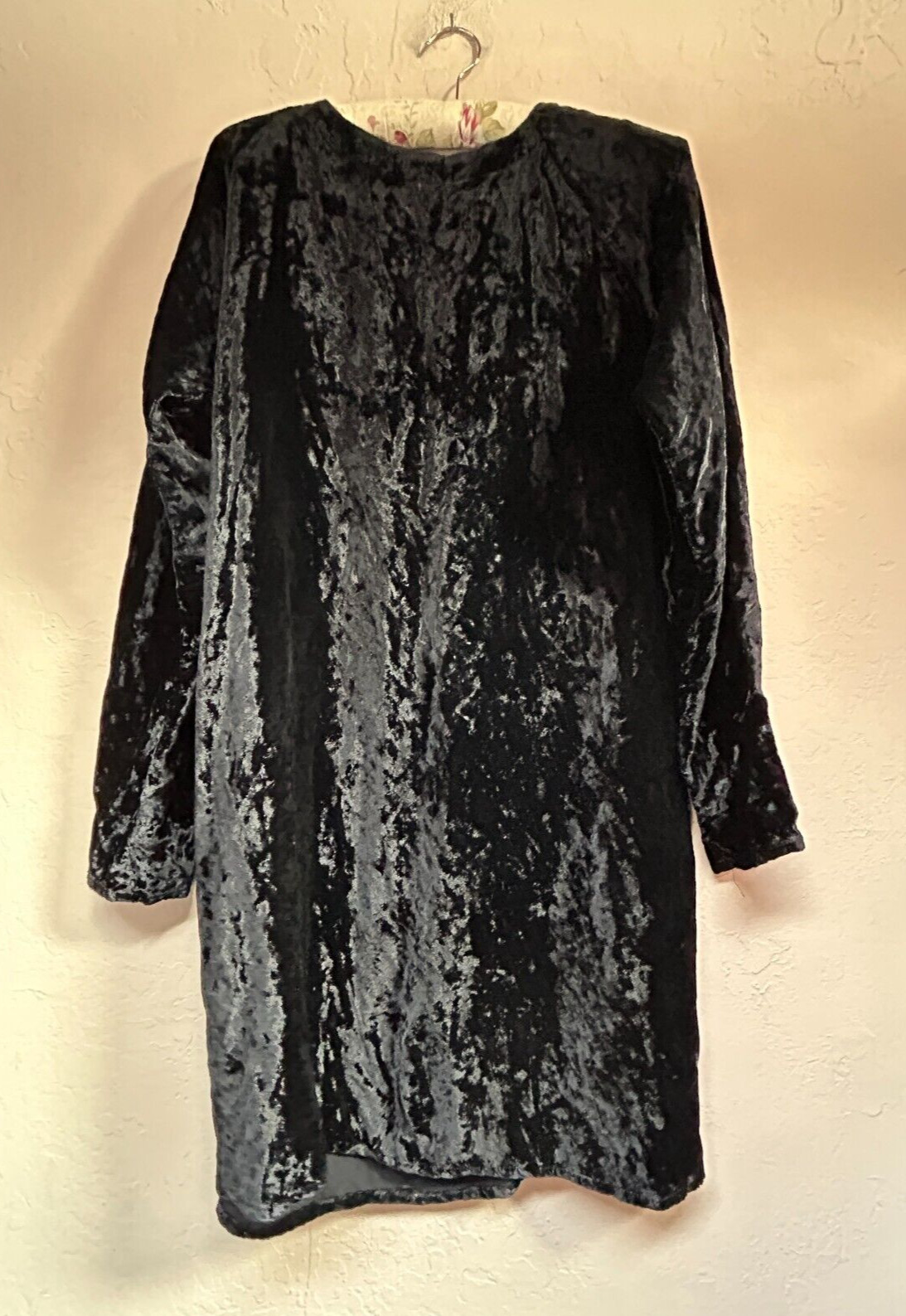 Vintage CP Shades Womens Black Crushed Velvet Shift Dress Long Sleeve Casual