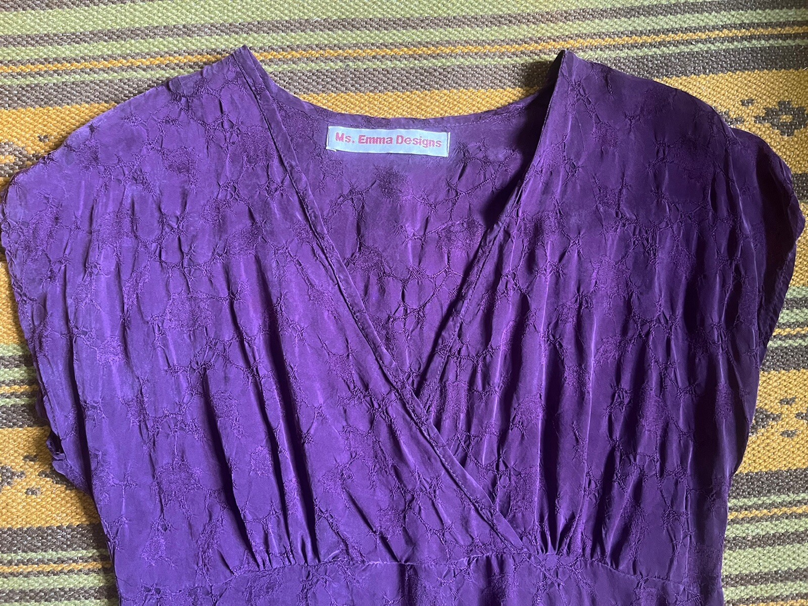 Ms. Emma Designs Handcrafted Sheath Dress Purple Textured Rayon Empire Waist M