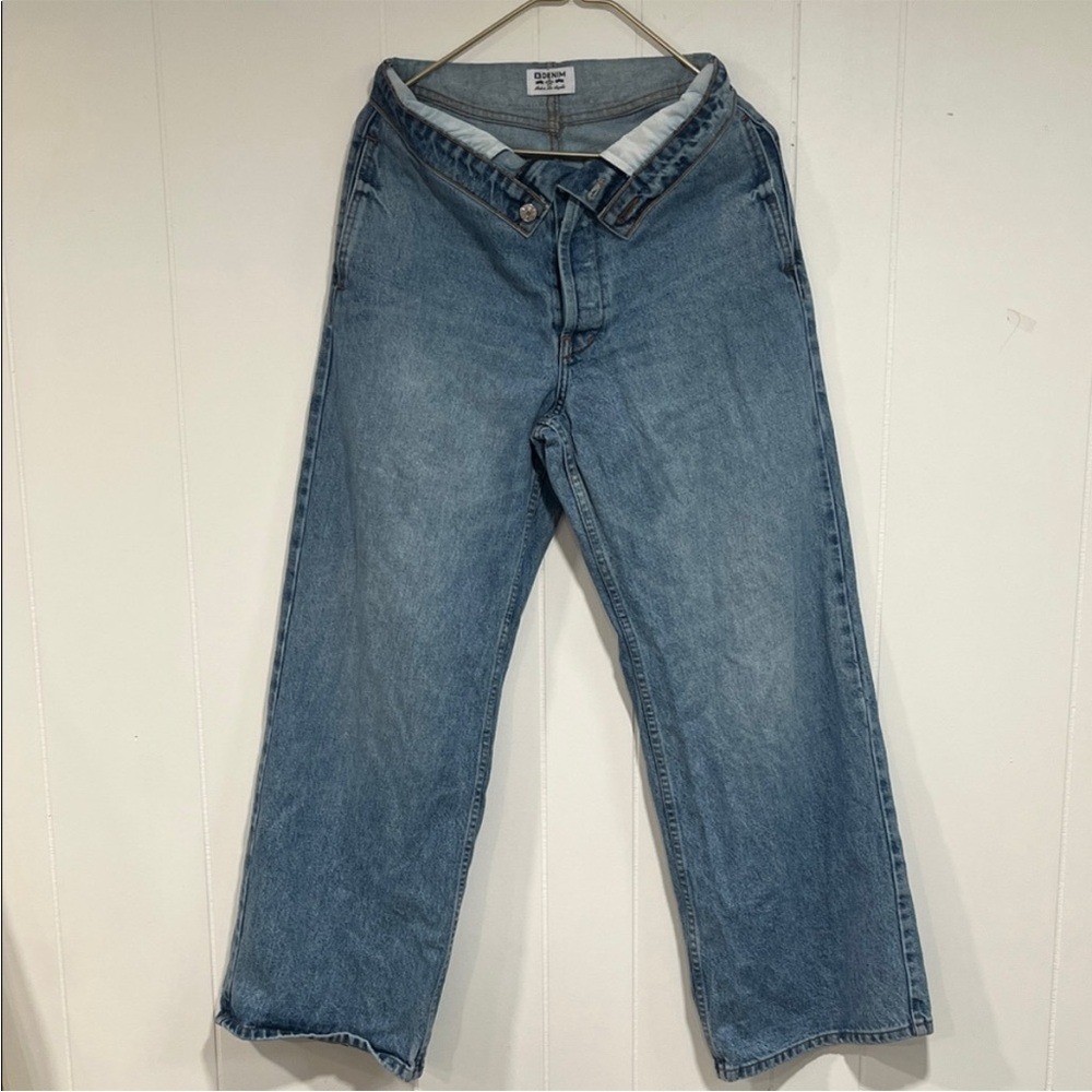 EB Denim Fold Over Waist Wide Leg Jeans street style USA actual sz 28 grunge