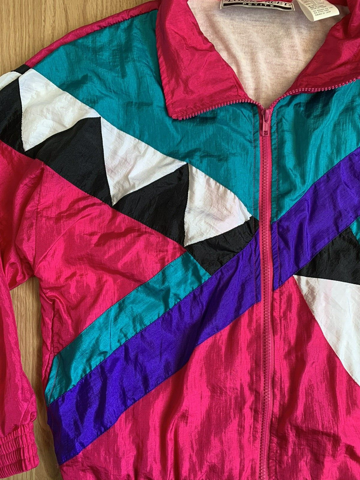Vintage Longstreet Windbreaker Jacket Size Petite Large Colorblock Pink Teal