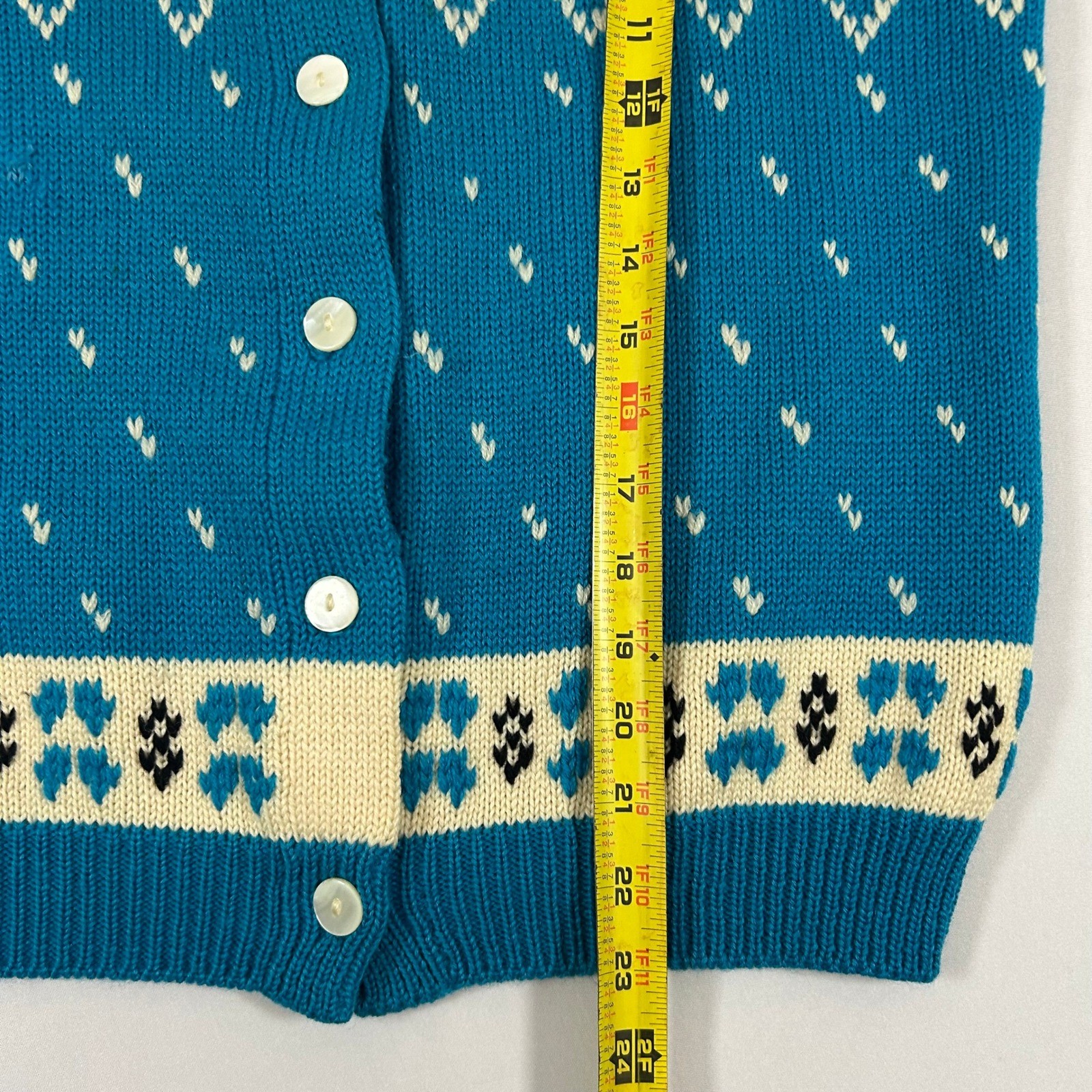 Winkelmans Vintage Sweater Cardigan Fair Isle Blue White 38 Virgin Wool Italy