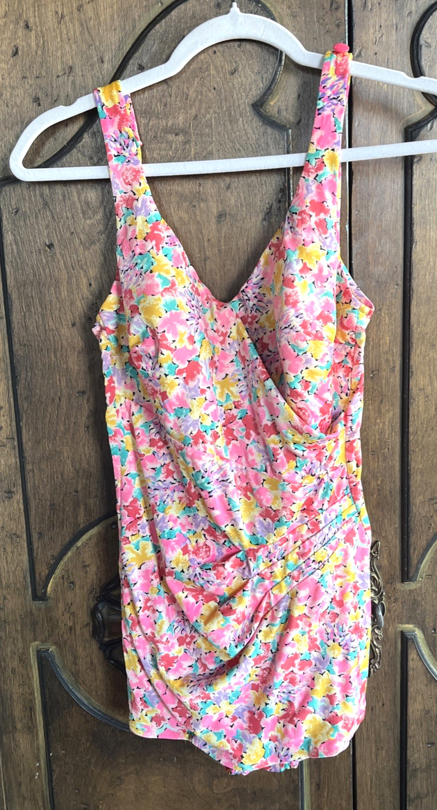 Vintage Roxanne Swimsuit One Piece Bright Multicolored Floral Size 10 Bra 32 C