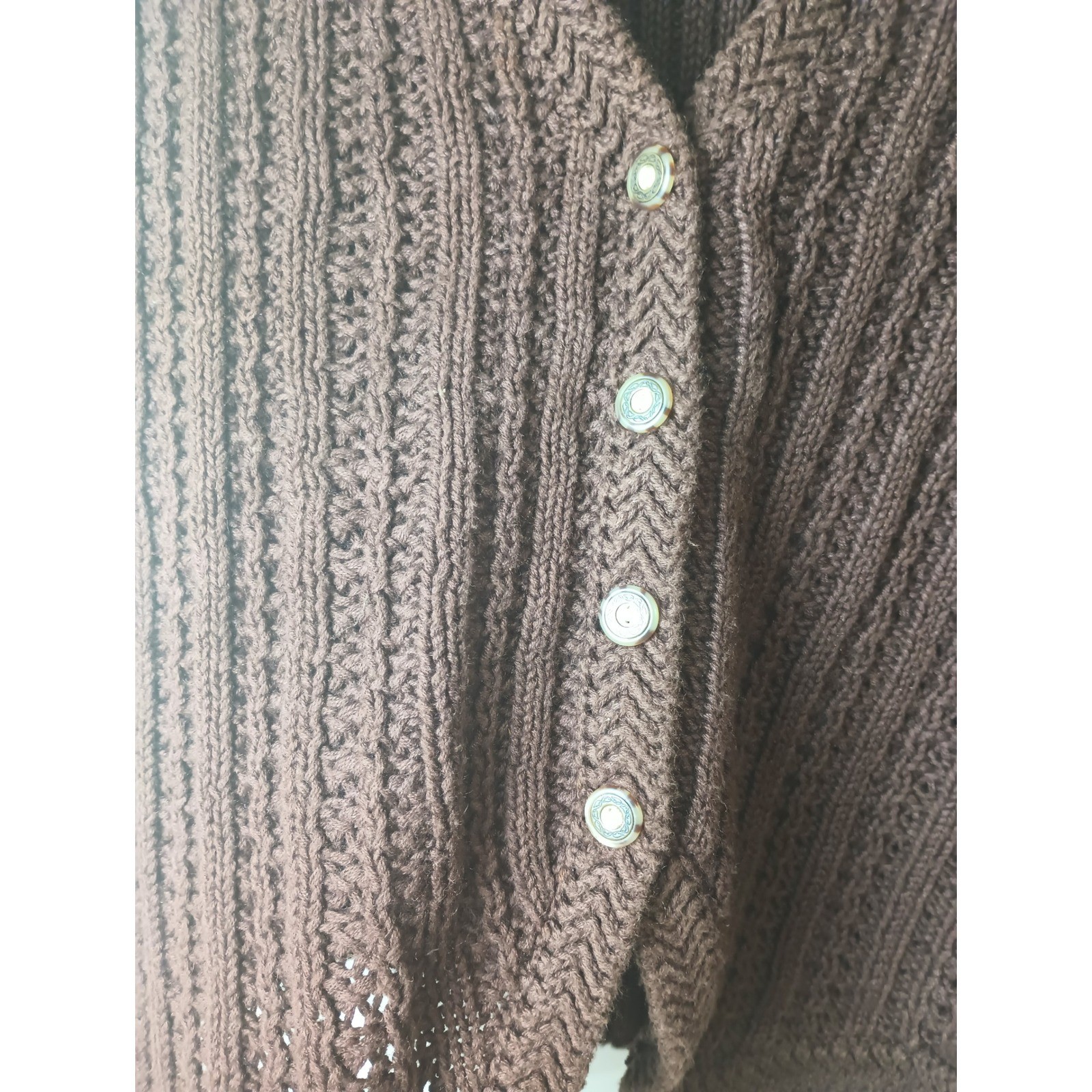 Vintage Maggie Lawrence Sport Brown Crochet Sweater Vest Boho Cotton Ramie Small