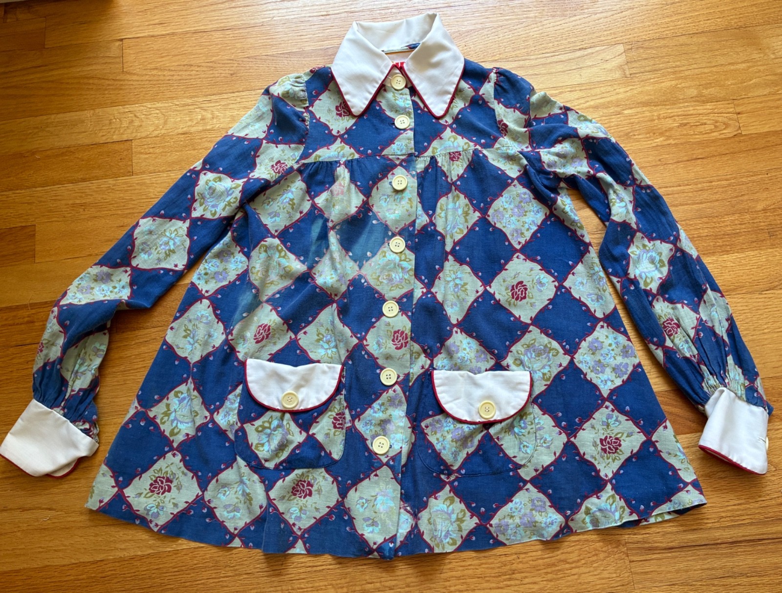 Vintage 'Climax’ by David French Harlequin/Blouse/Tunic/Artist’s Smock SzS