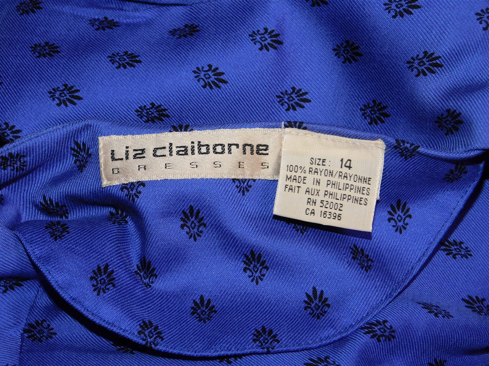 Vtg Womens Liz Claiborne Indigo Blue Rayon Long Sleeve Sheath Dress Sz 14