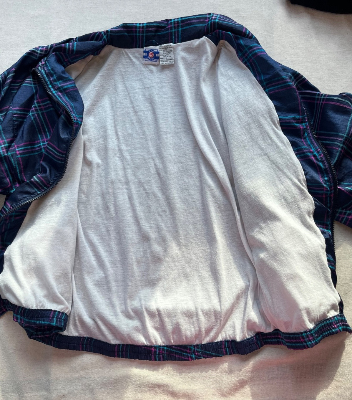 Vintage Pro Spirit Windbreaker Jacket Plaid sz M Navy 90’s Tracksuit Retro Nylon