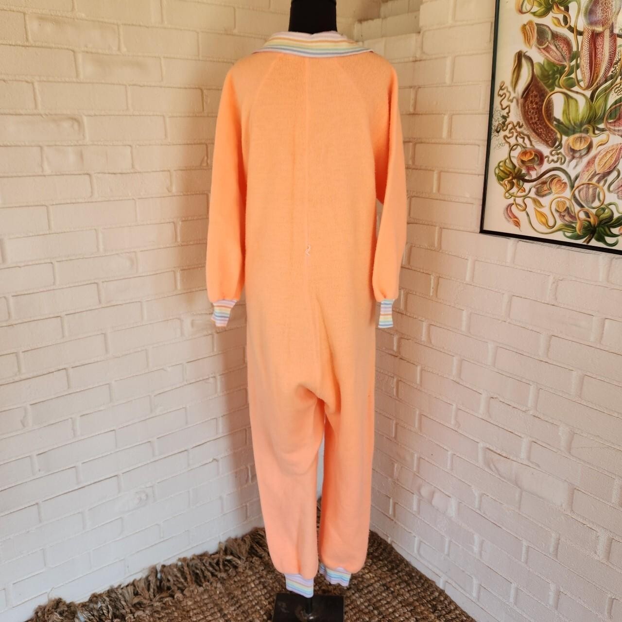 Vtg 70s Jumpsuit, Peach Orange, Sears Jr. Sz L Acrylic Fleece Night Wear