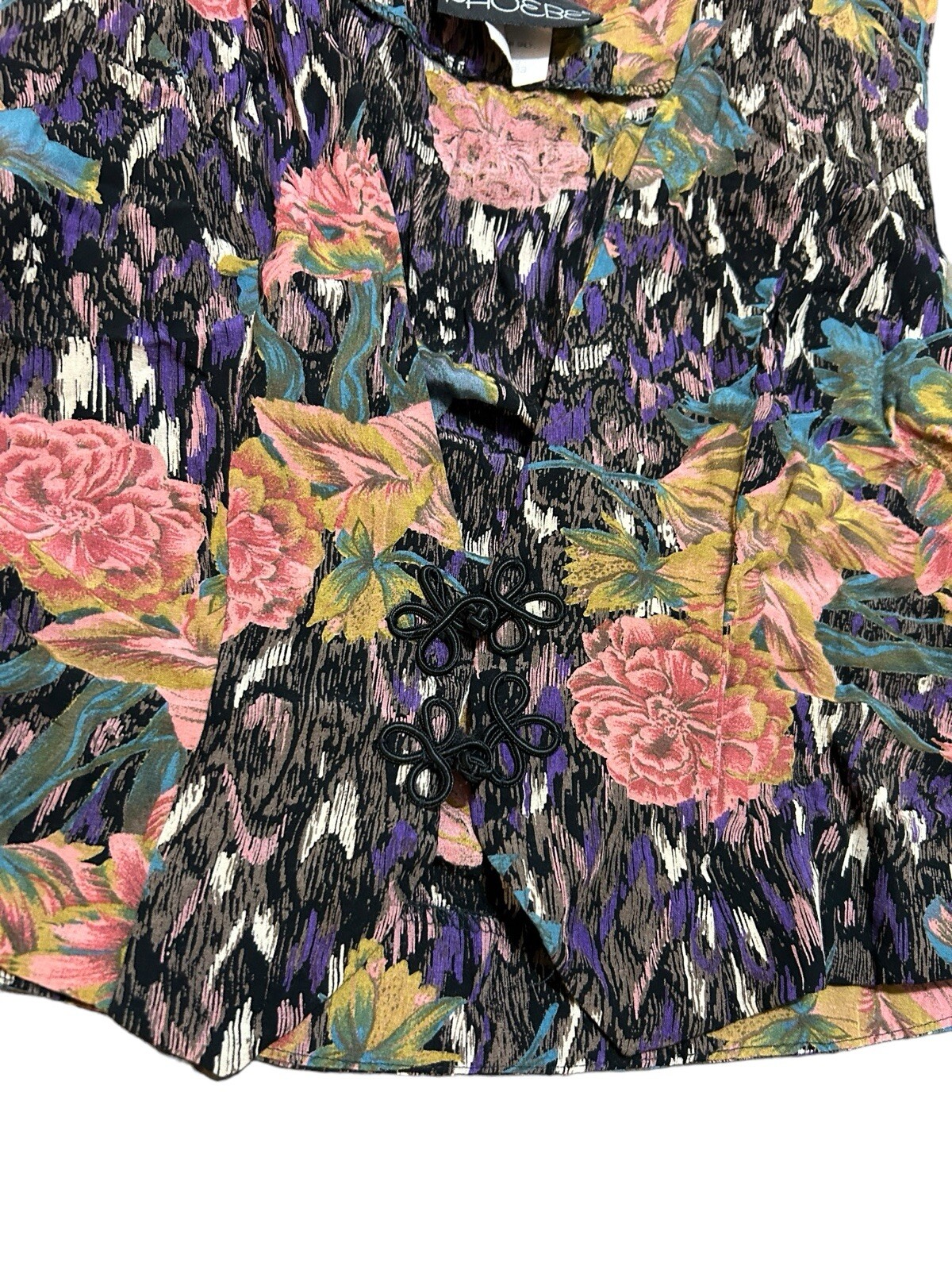 Vtg Phoebe Vest Women Size S/M Purple Pink Sleeveless Floral Bohemian Waistcoat