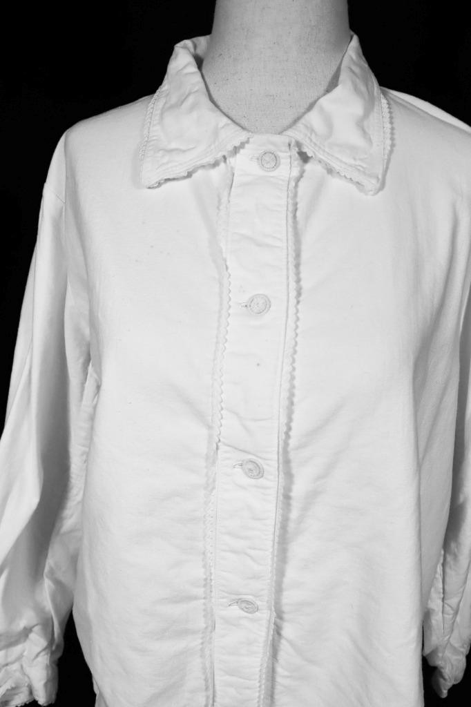 Antique French 1920’s White Cotton Flannel Lined Blouse Size Large Exc Cond