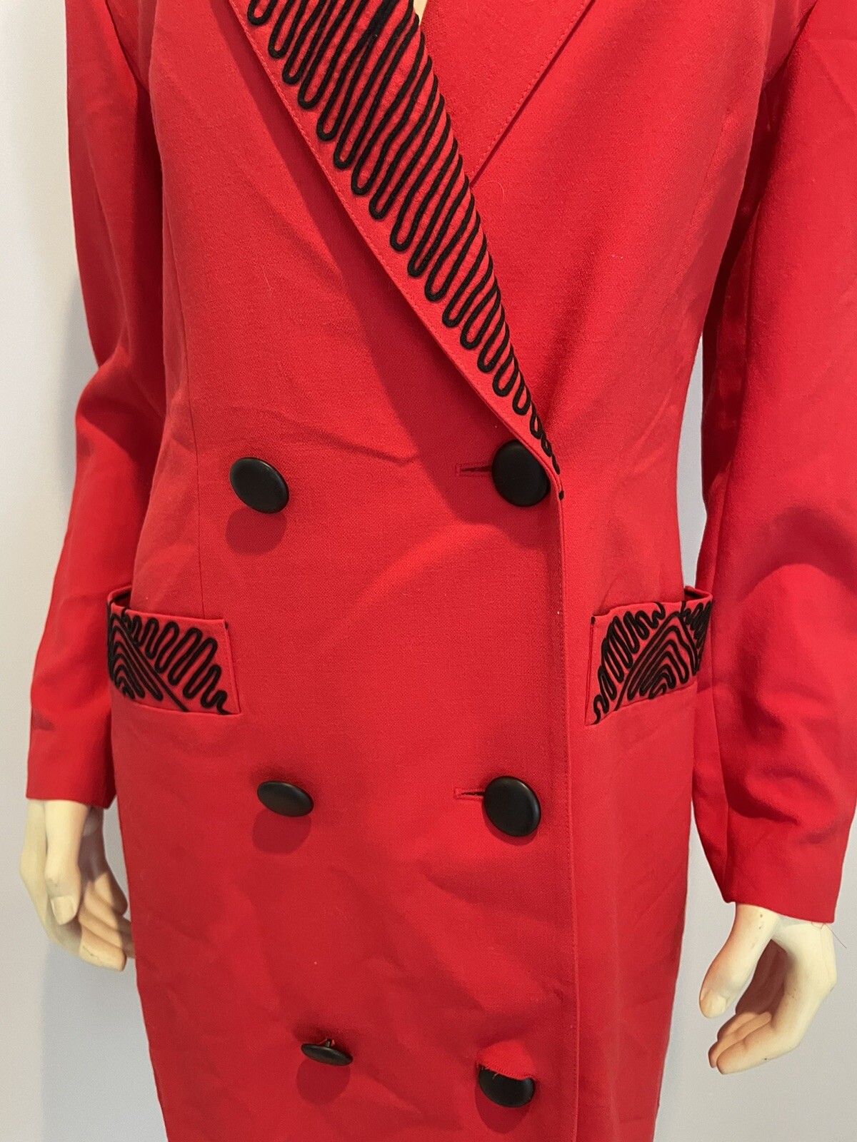 Louis Féraud 1980s Red Wool Crepe Double-Breasted Coat Dress Us6 Red Valentines