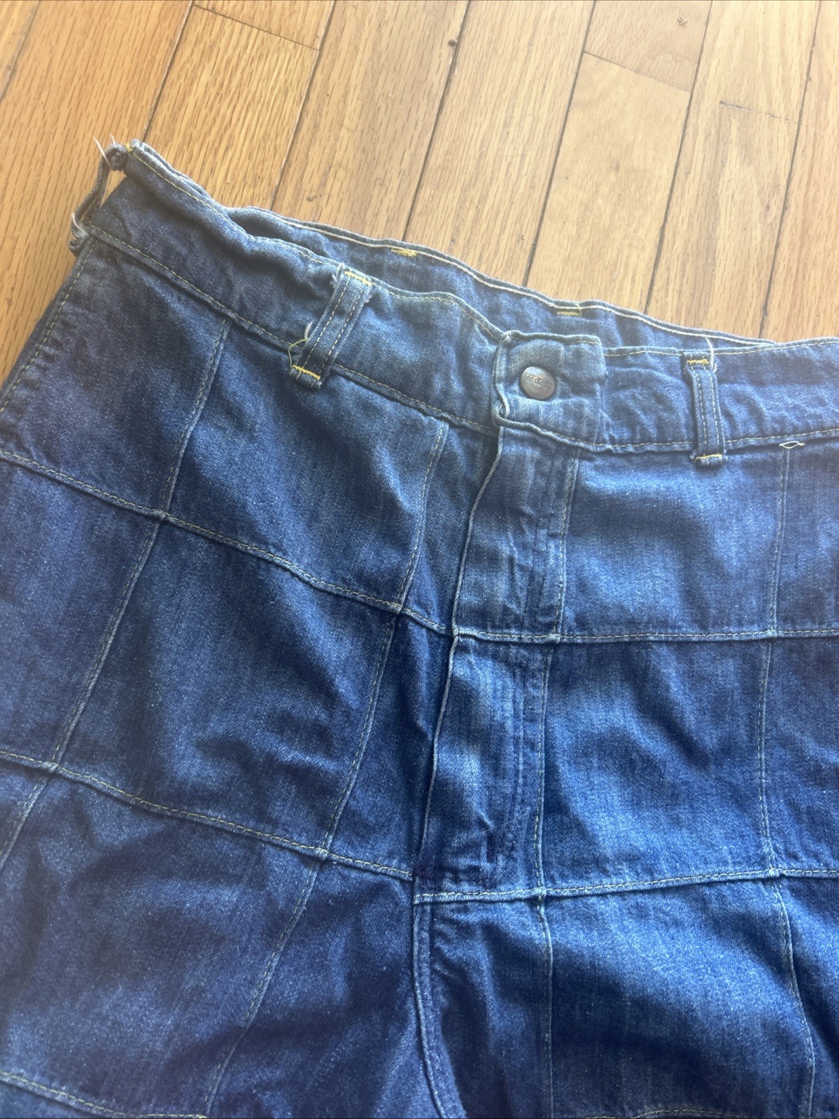 Vintage 70s Maverick Patchwork Windowpane Denim Bell Bottom Jeans Juniors 11/12