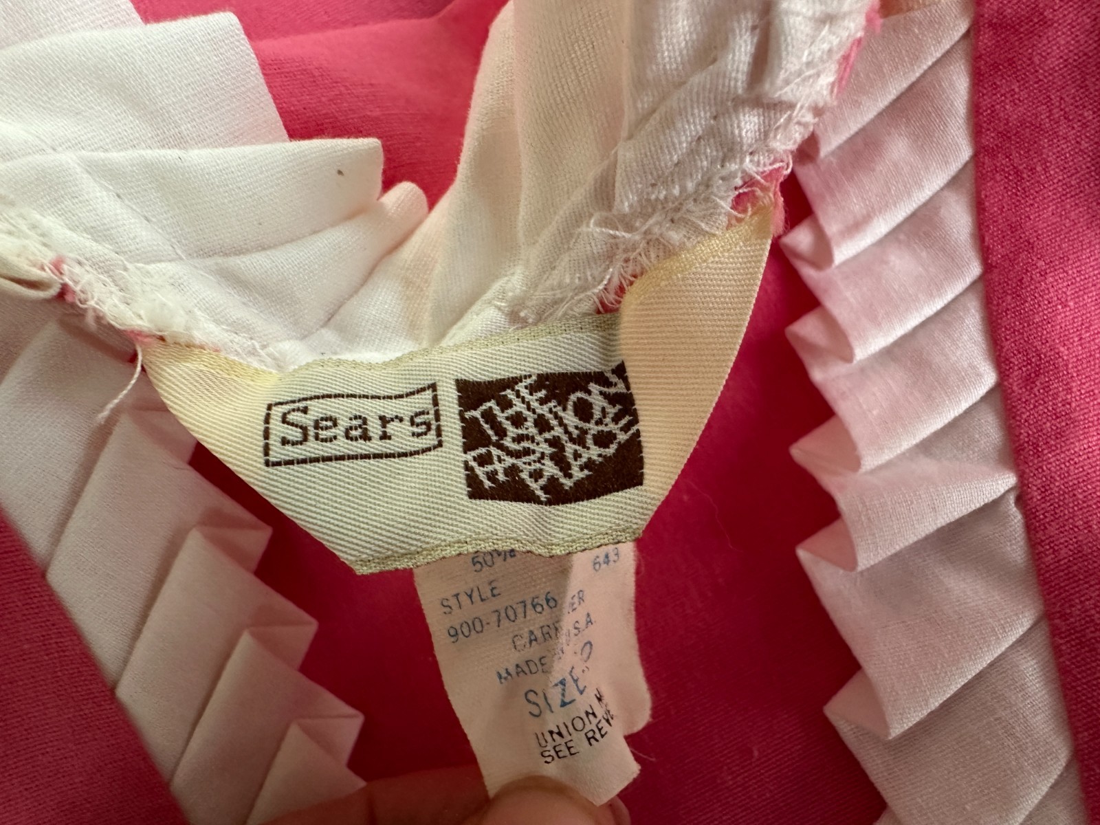 Vintage 1970s Pink and White Trim Belted Dress Sears the Fashion Place