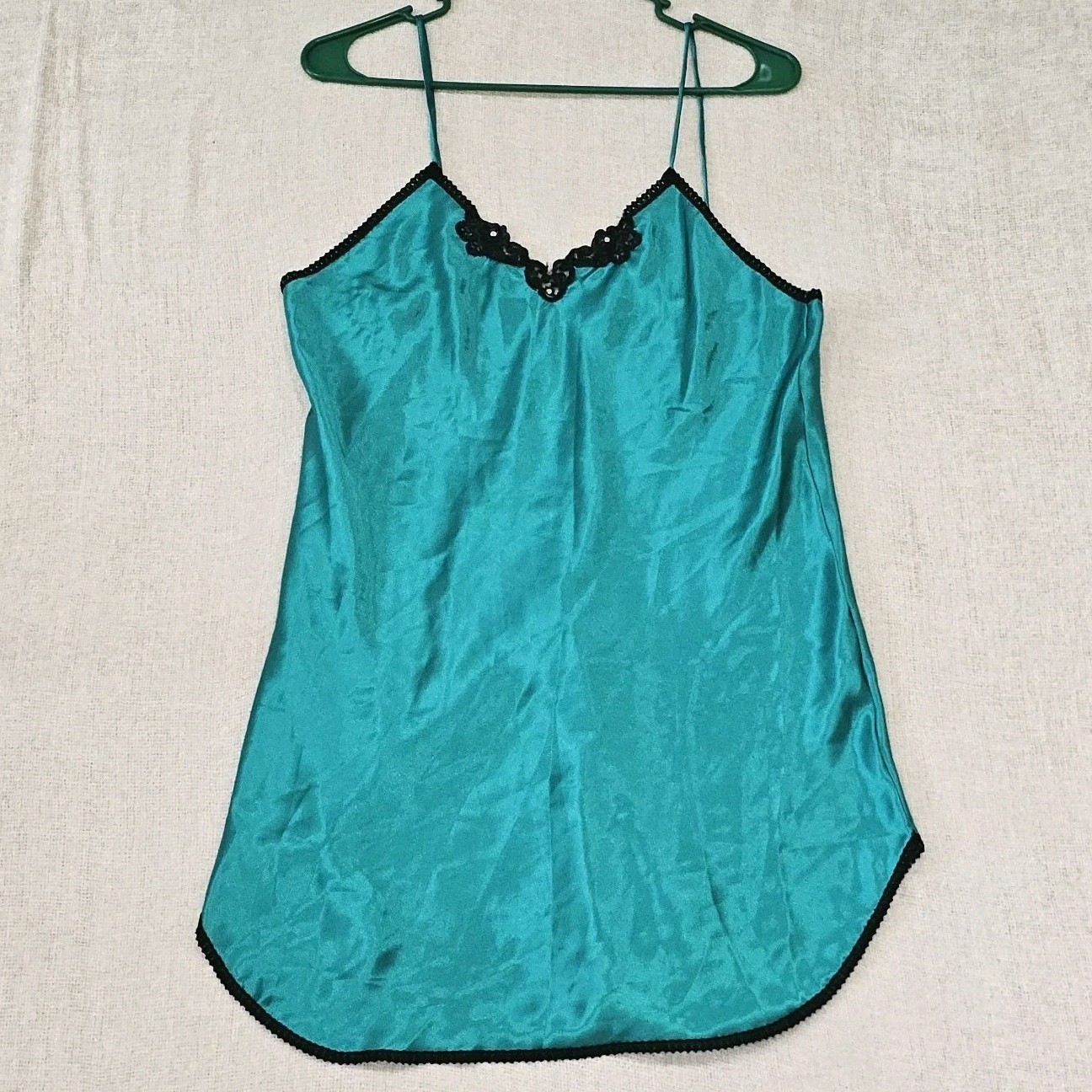 Vintage Inner Most Slip Dress Nightgown Embroidered Romantic Small Green Satin